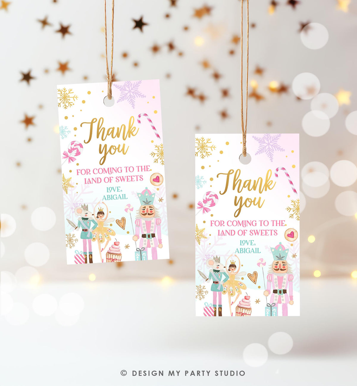 Editable Nutcracker Favor Tag Girl Birthday Land of Sweets Thank You Sugar Plum Fairy Christmas Winter Pink Digital Template Printable 0352