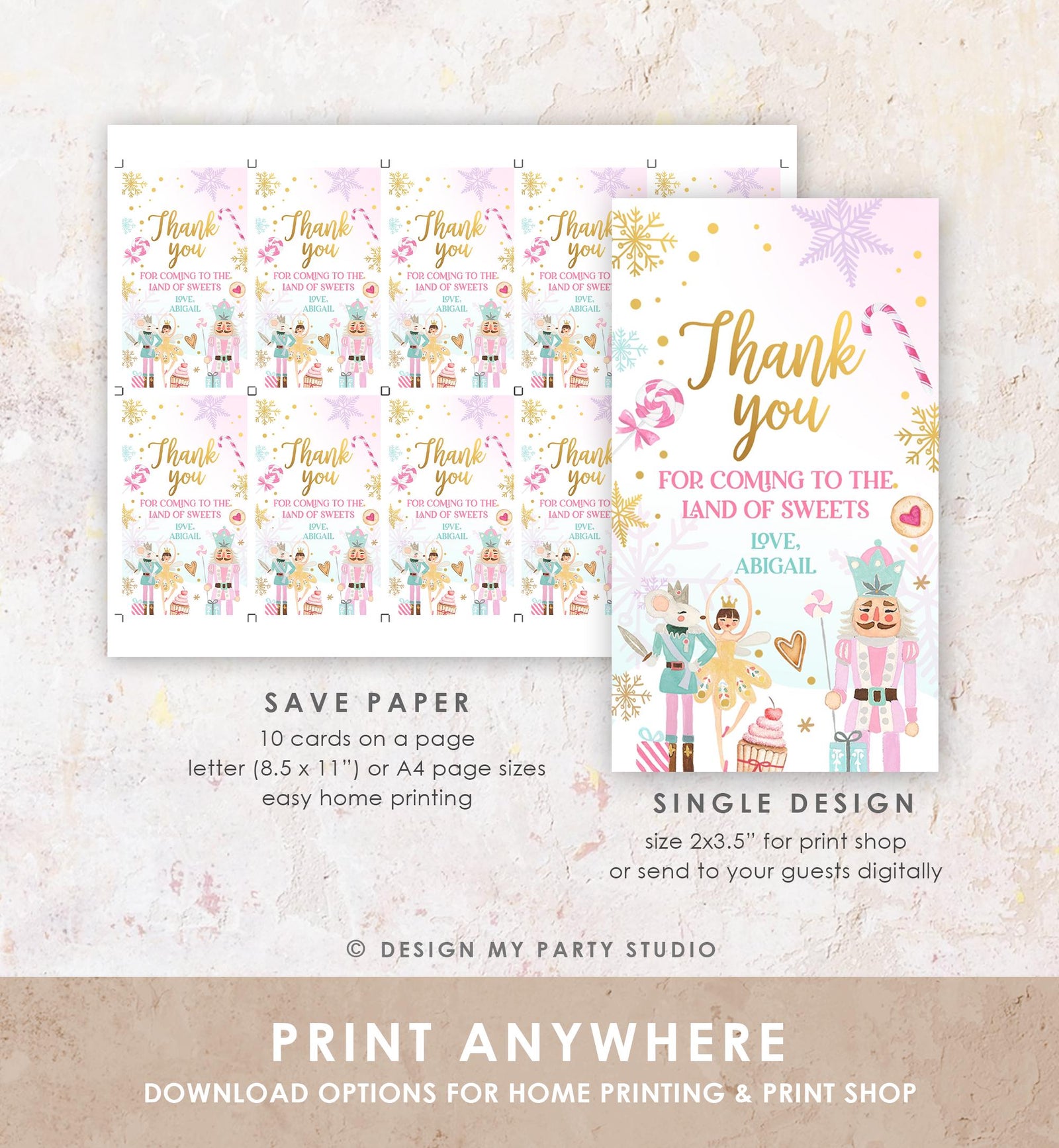 Editable Nutcracker Favor Tag Girl Birthday Land of Sweets Thank You Sugar Plum Fairy Christmas Winter Pink Digital Template Printable 0352