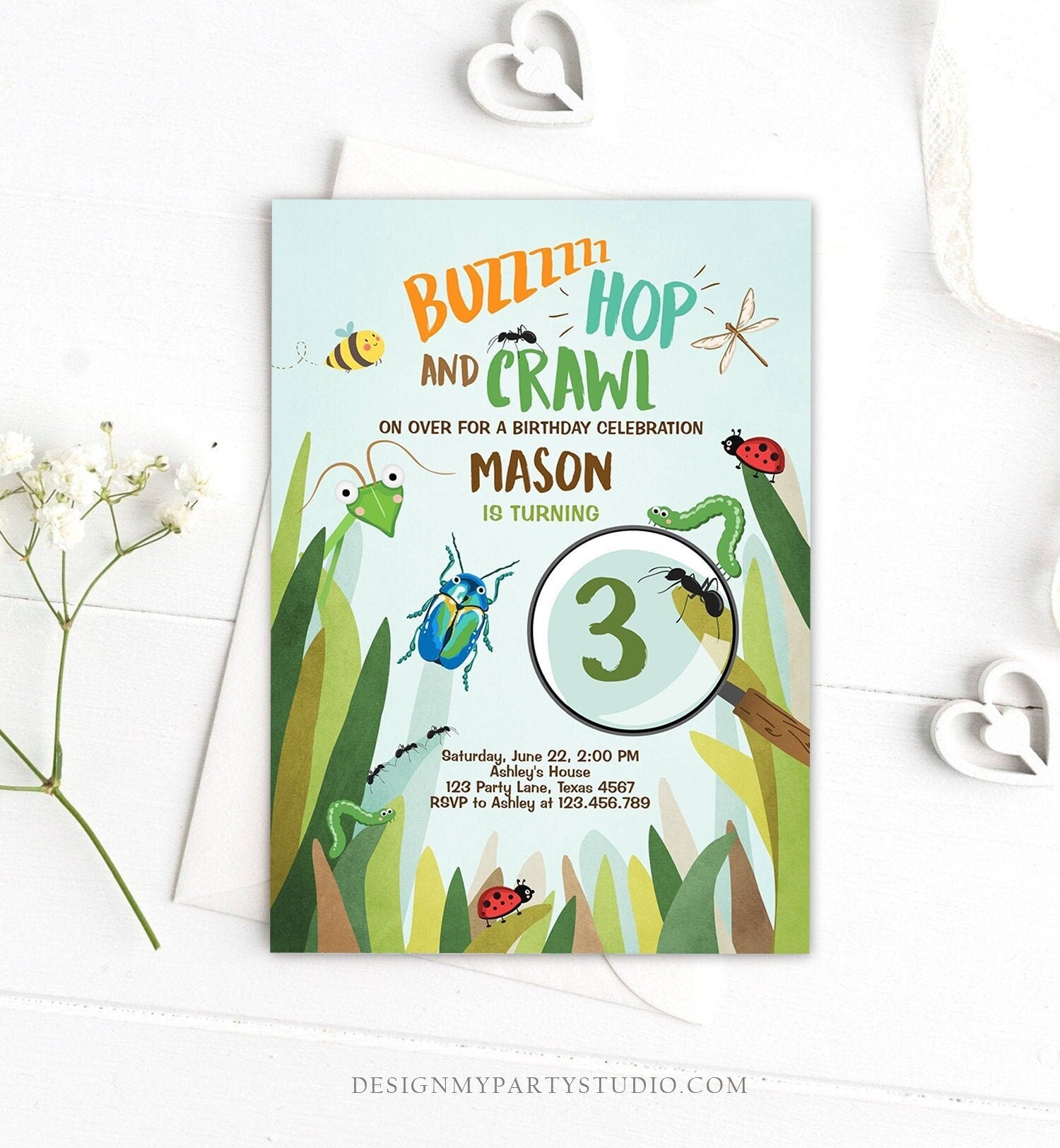Editable Bug Birthday Invitation Insect Party Bugging Outdoor bug Hunt Bugs Boy Digital Download Corjl Template Printable 0090