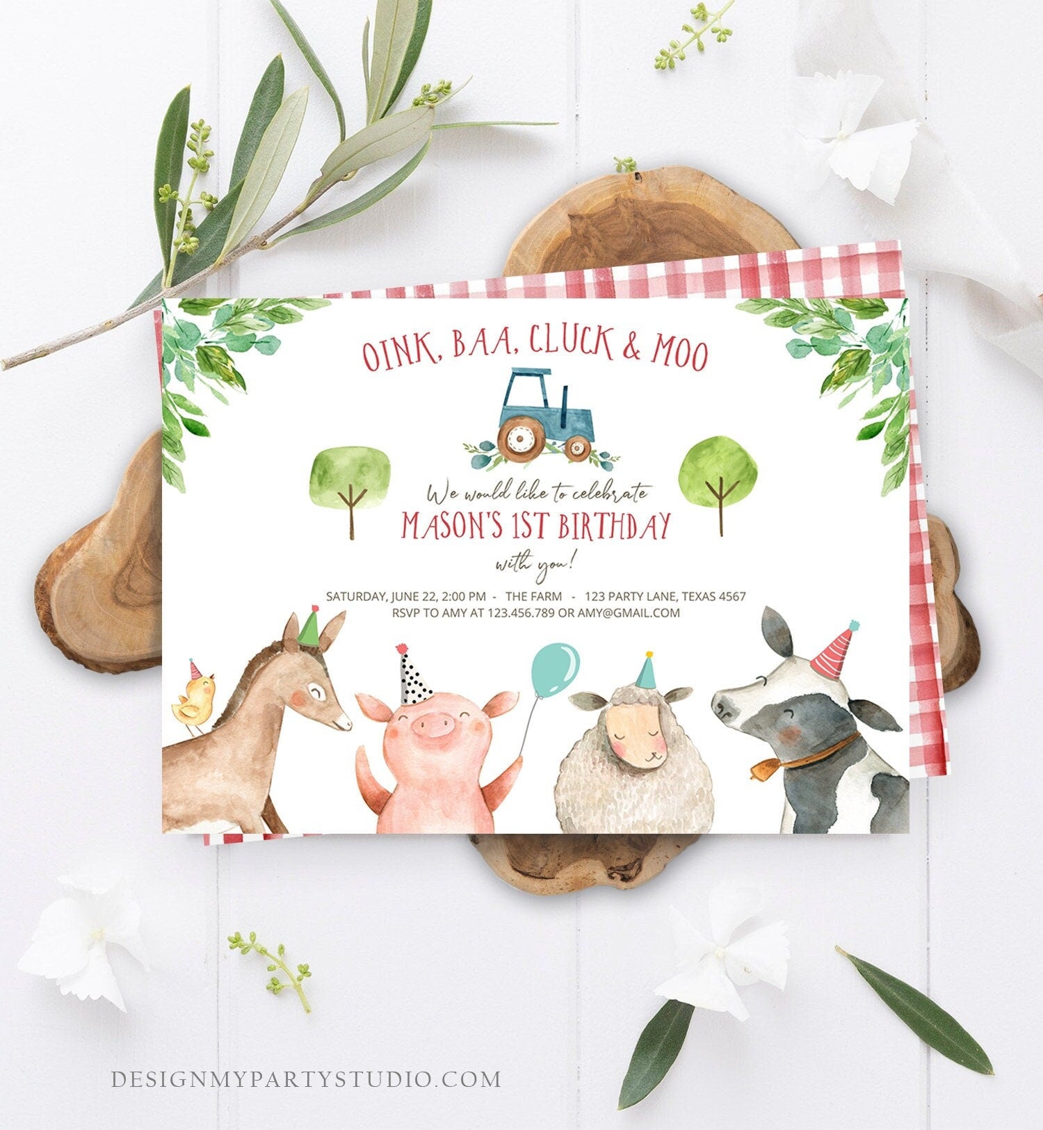 Editable Farm Birthday Invitation Boy Farm Animals Tractor Barnyard Barn Birthday Party Animals Digital Evite Template Printable 0155