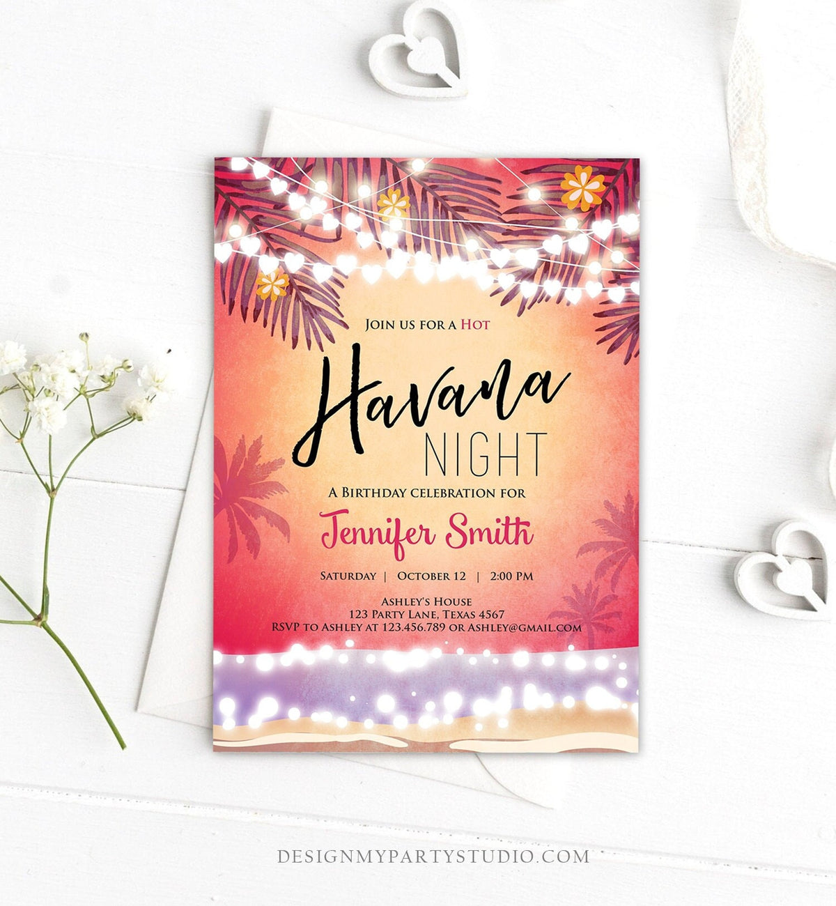 Editable Havana Nights Invitation Night in Havana Birthday Invitation Vintage Beach Party Digital Download Evite Template Printable 0287