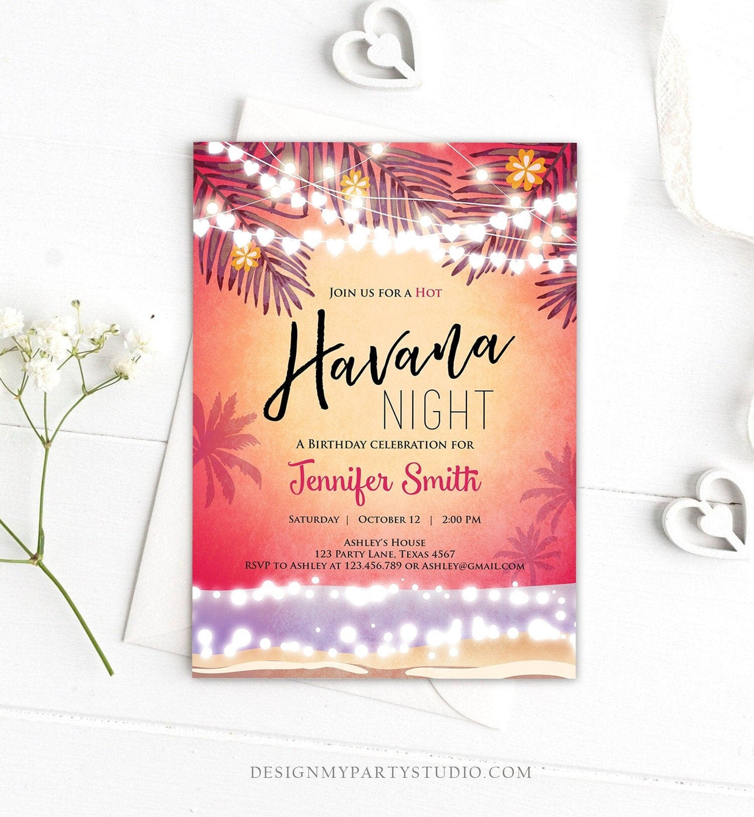 Editable Havana Nights Invitation Night in Havana Birthday Invitation Vintage Beach Party Digital Download Evite Template Printable 0287