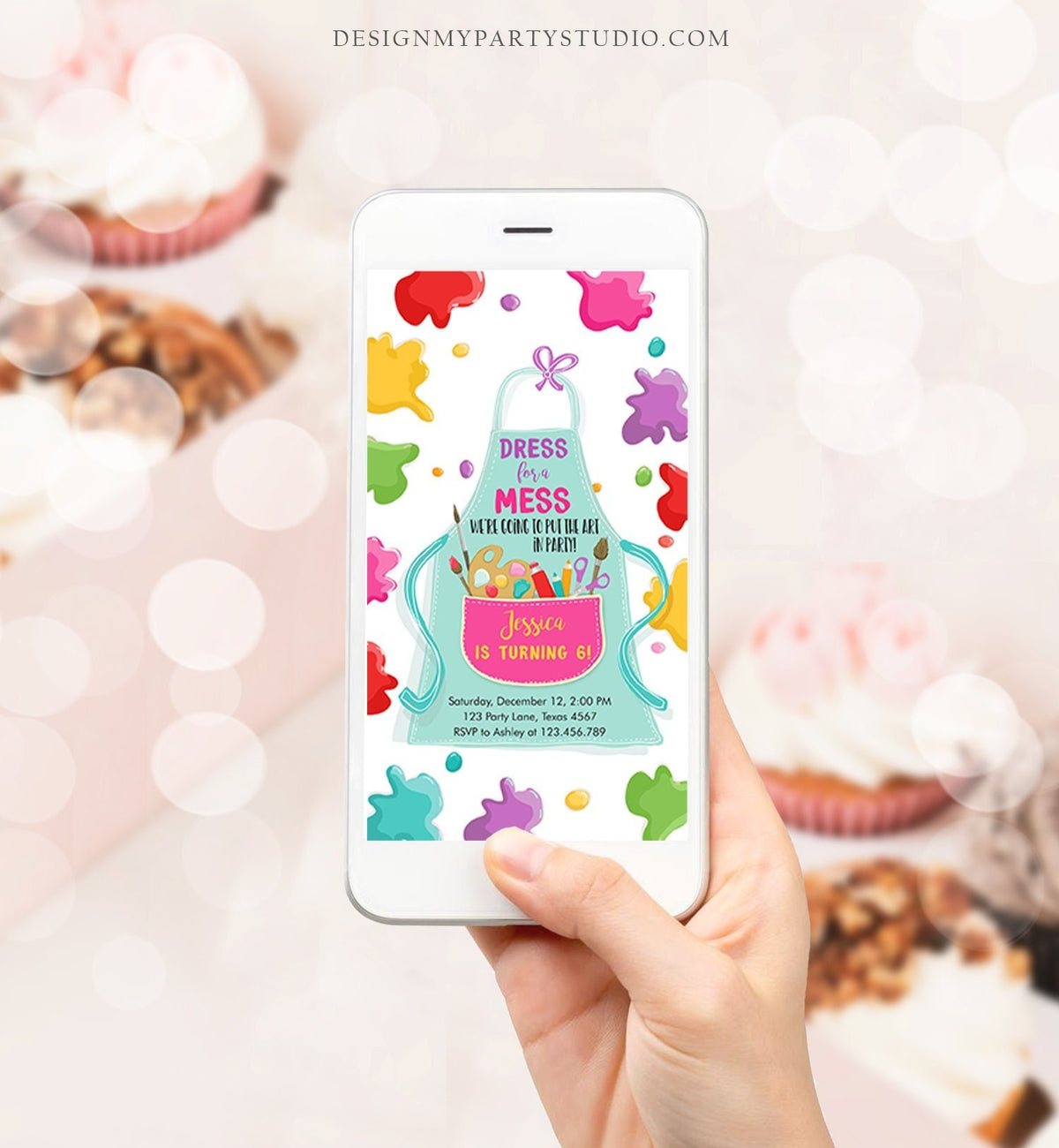 Editable Painting Party Evite Art Party Birthday Invitation Girl Paint Craft Party Phone Electronic Digital Download Evite Template 0319