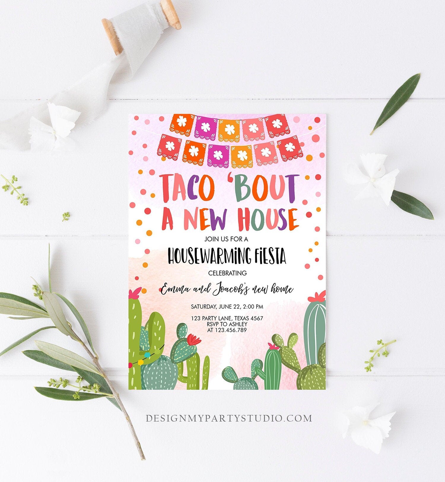 Editable Housewarming Invite Taco Bout A New House Party Fiesta New Home Cactus Mexican Digital Download Evite Template Printable 0135