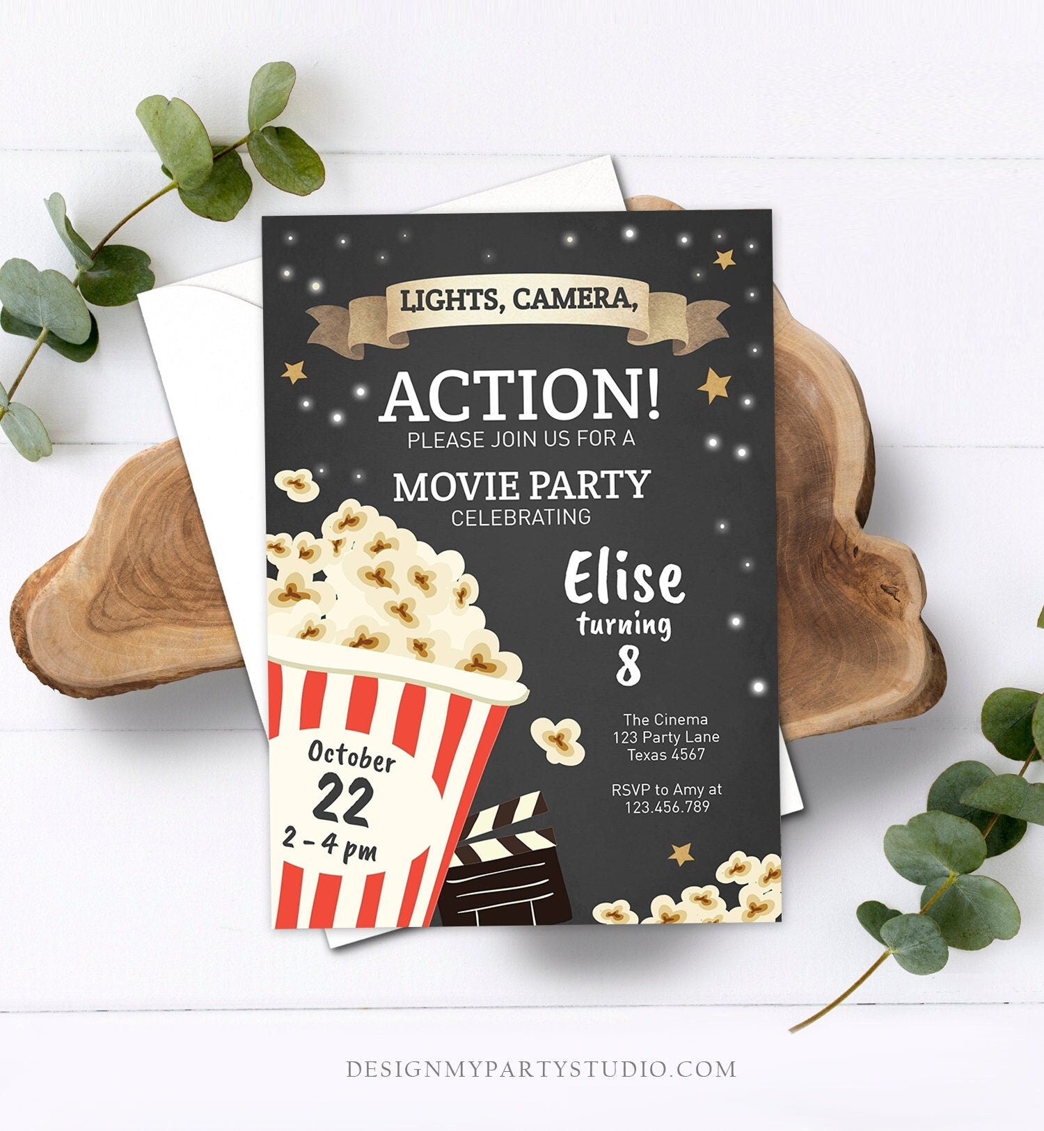 Editable Movie Night Birthday Invitation Boy Girl Movie Invite Cinema Party Backyard Movie Popcorn Digital Download Template Printable 0182
