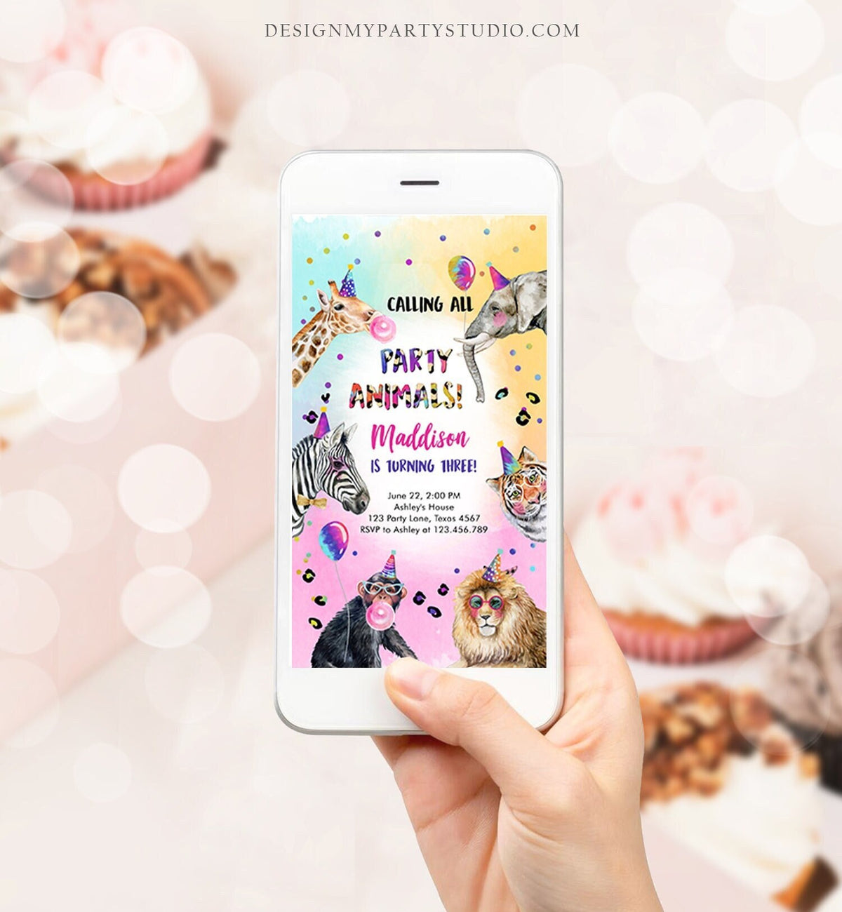 Editable Party Animals Birthday Evite Wild One Animals Invitation Zoo Safari Animals Girl Digital Download Evite Template 0461