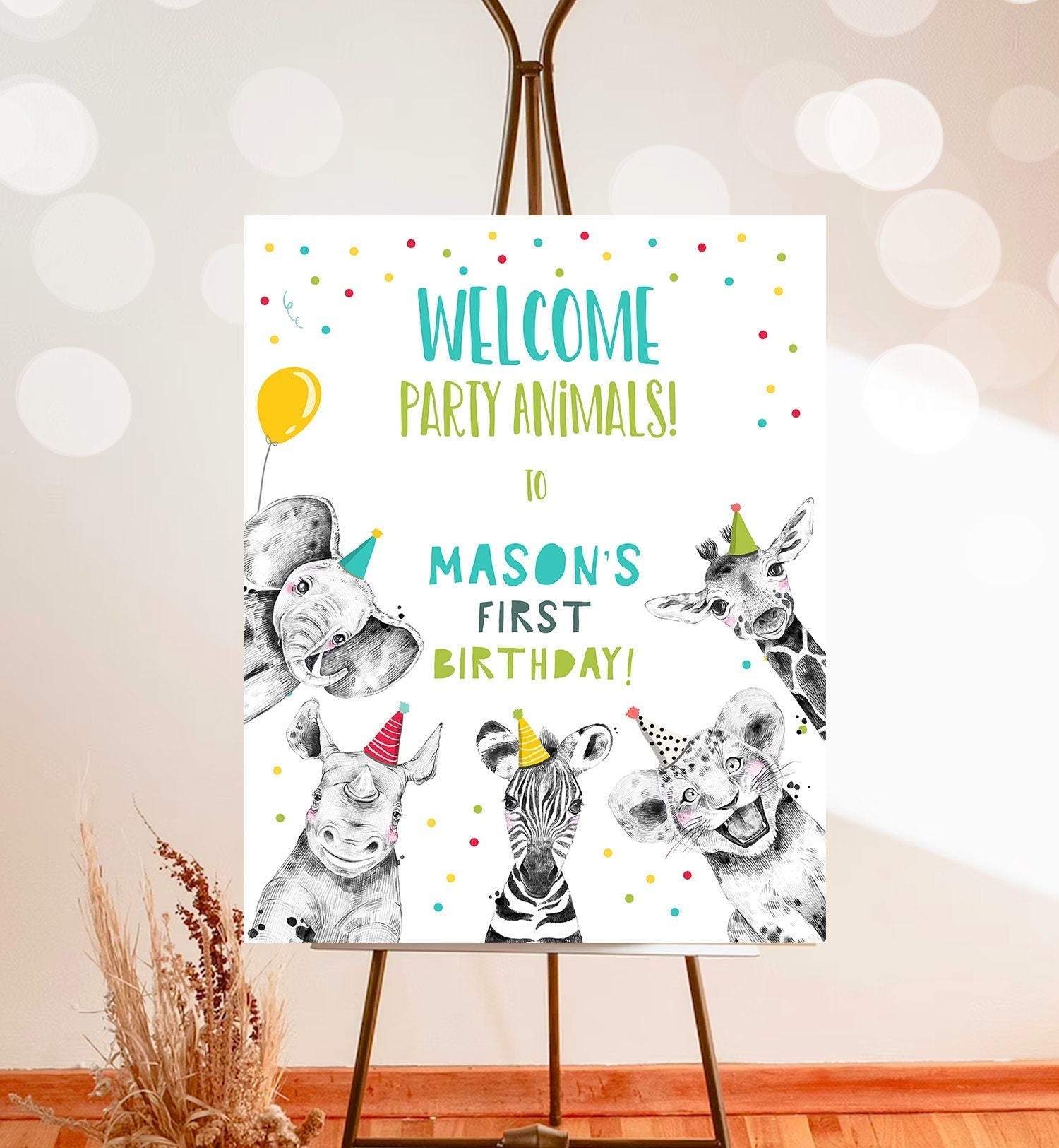 Editable Party Animals Birthday Welcome Sign Safari Animals Sign Welcome Jungle Sign Birthday Animals Boy Digital Template Printable 0390