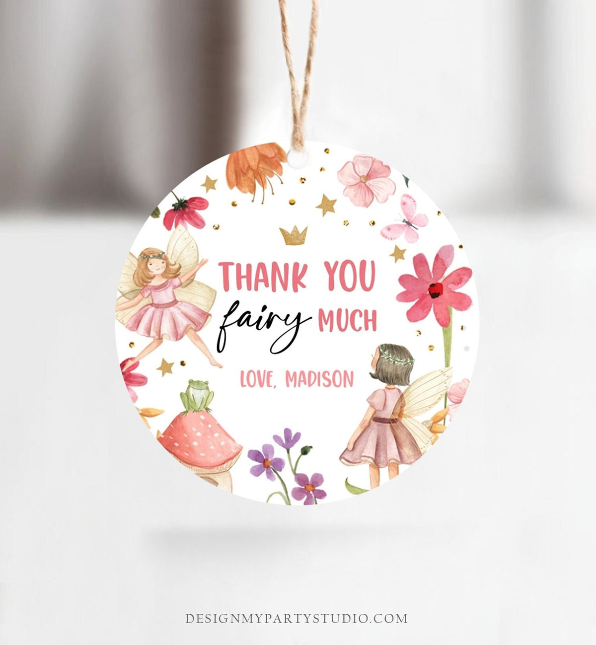 Editable Fairy Favor Tags Enchanted Forest Birthday Thank you tags Label Girl Fairy Garden Stickers Digital Download Template Printable 0406