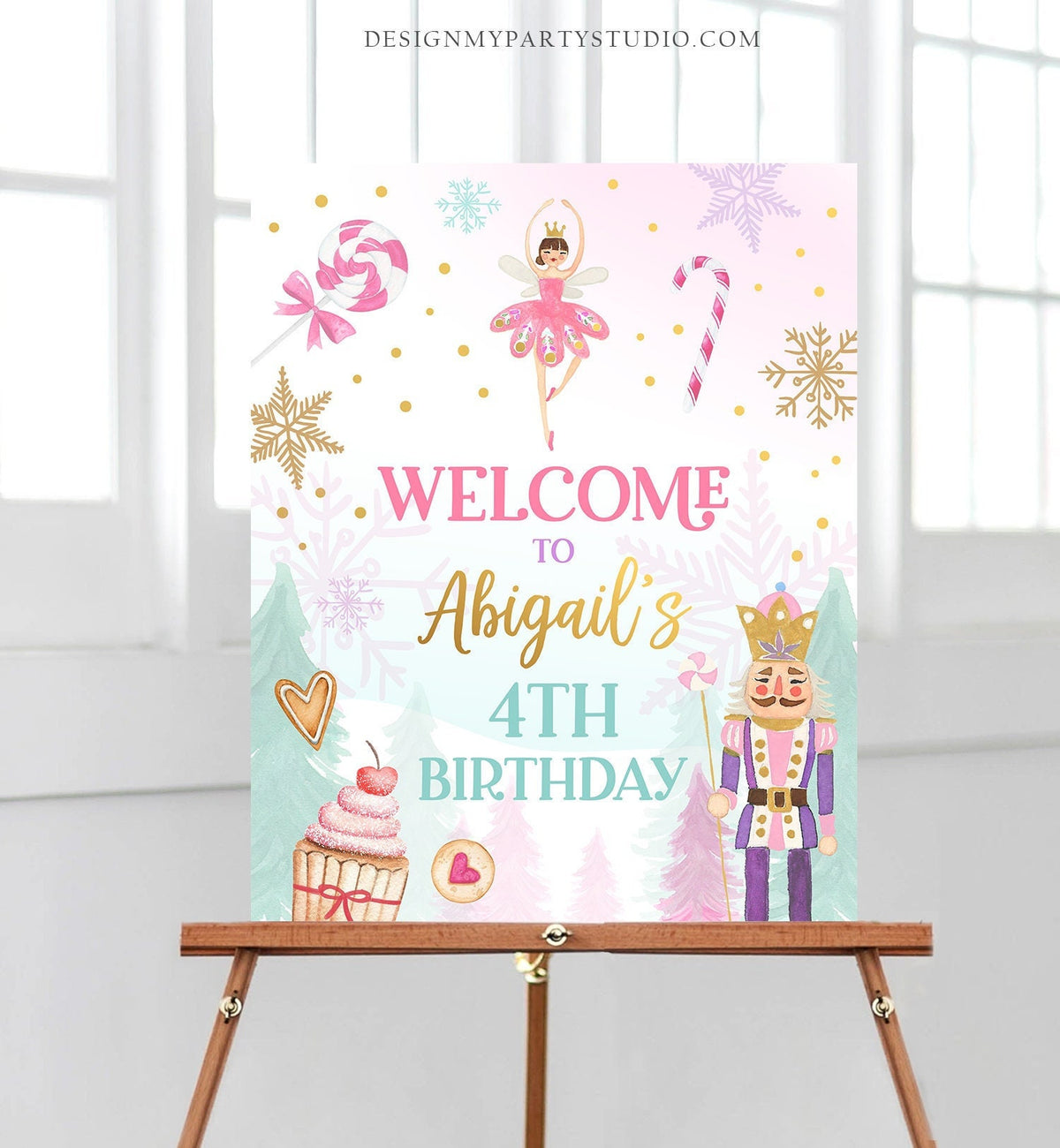 Editable Nutcracker Birthday Welcome Sign Winter Birthday Girl Land of Sweets Party Christmas Holiday Poster Digital Template Printable 0352