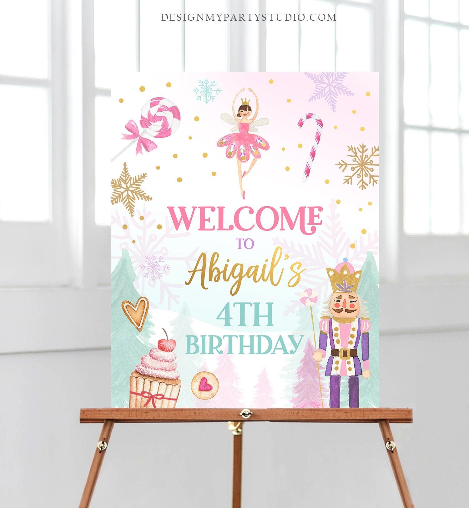Editable Nutcracker Birthday Welcome Sign Winter Birthday Girl Land of Sweets Party Christmas Holiday Poster Digital Template Printable 0352