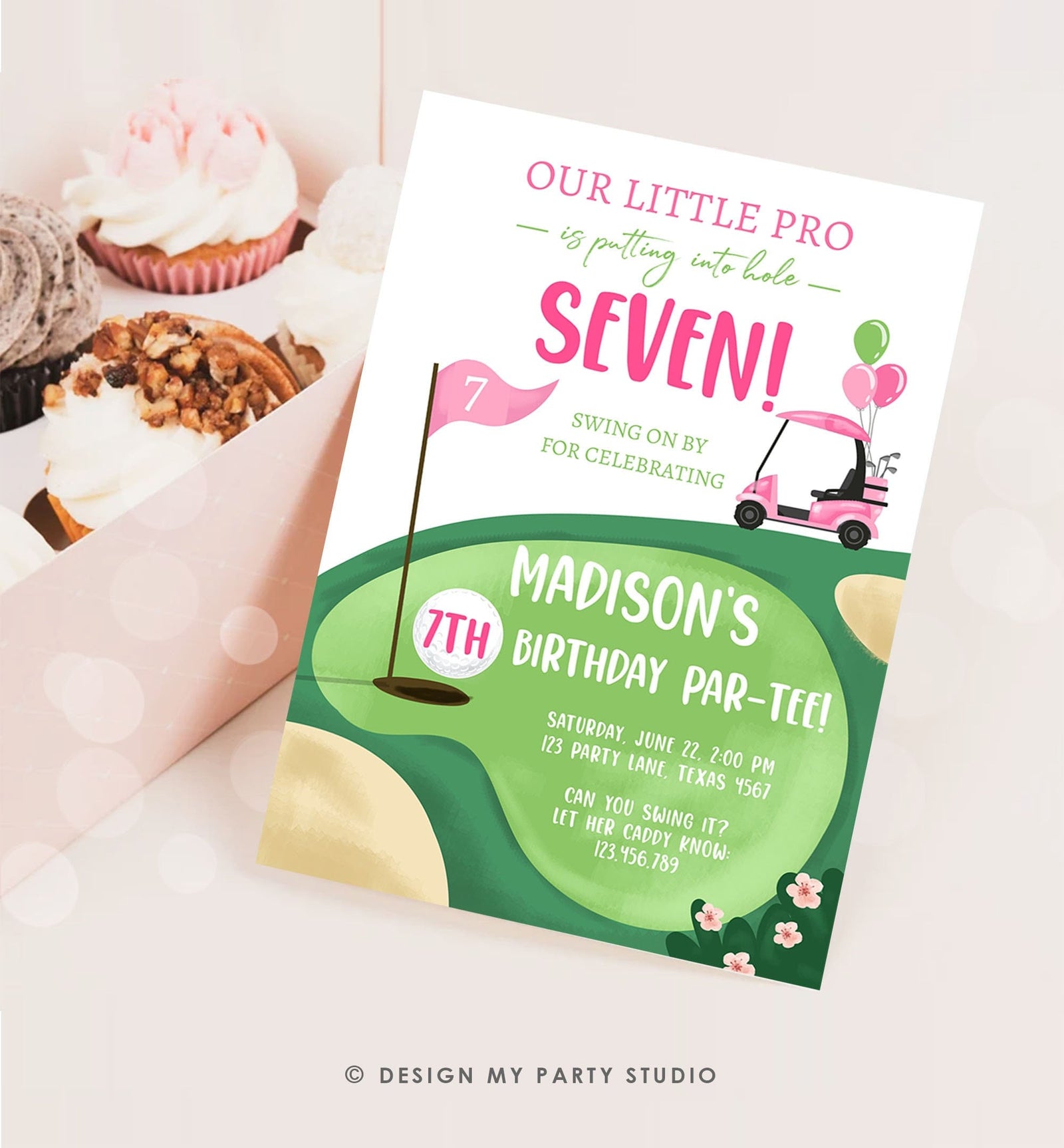 Editable Little Golf Pro Birthday Invitation Par-tee Swinging By ANY AGE Girl Cart Golfing Digital Download Evite Template Printable 0405