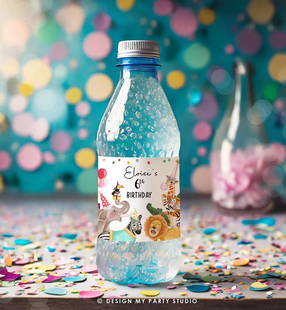 Editable Water Bottle Labels Party Animals Birthday Wild One Birthday Decor Safari Animals Bottle Wrapper Digital Template Printable 0482