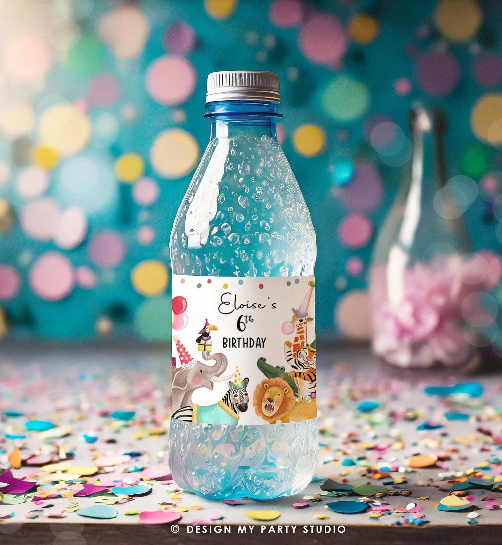 Editable Water Bottle Labels Party Animals Birthday Wild One Birthday Decor Safari Animals Bottle Wrapper Digital Template Printable 0482