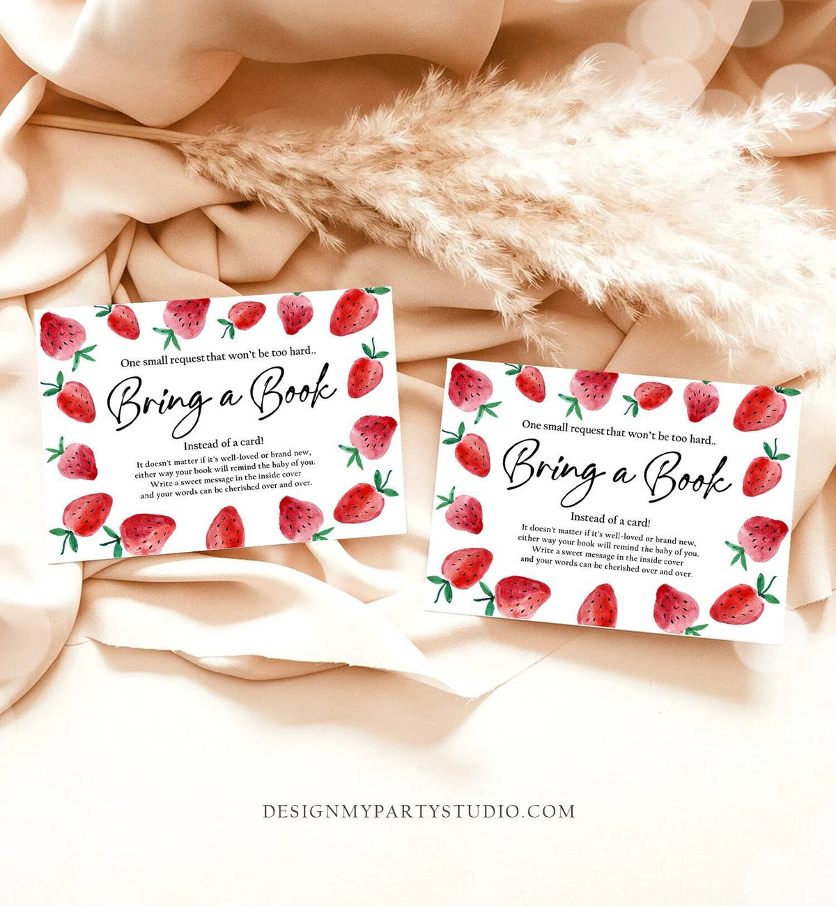 Editable Bring a Book Card Strawberry Berry Sweet Baby Shower Sprinkle Book Insert for Baby Book Request Digital Template Printable 0399