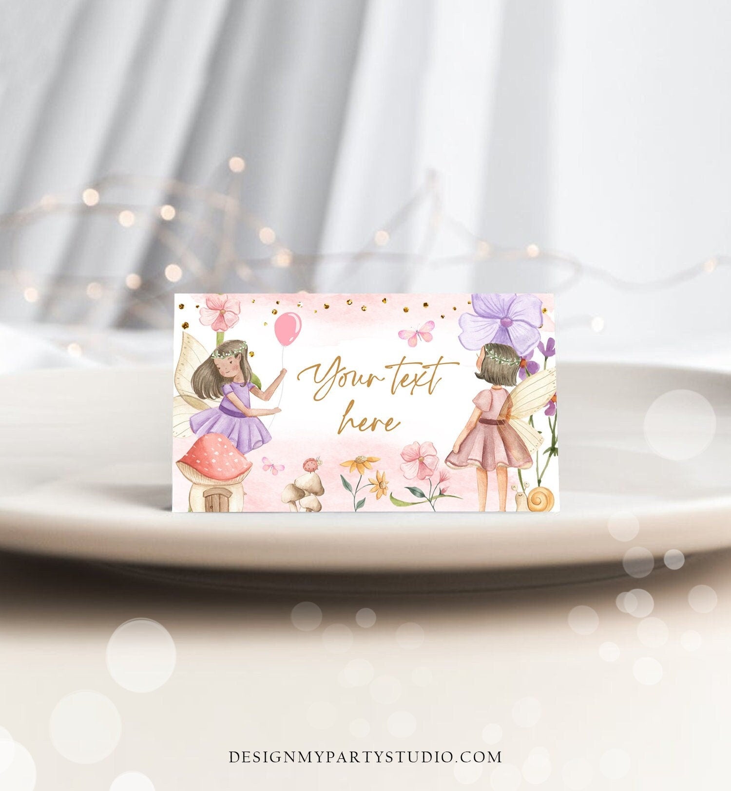 Editable Fairy Garden Food Label Fairy Birthday Place Tent Pink Purple Magical Fairy Forest Girl Digital Download Template Printable 0406