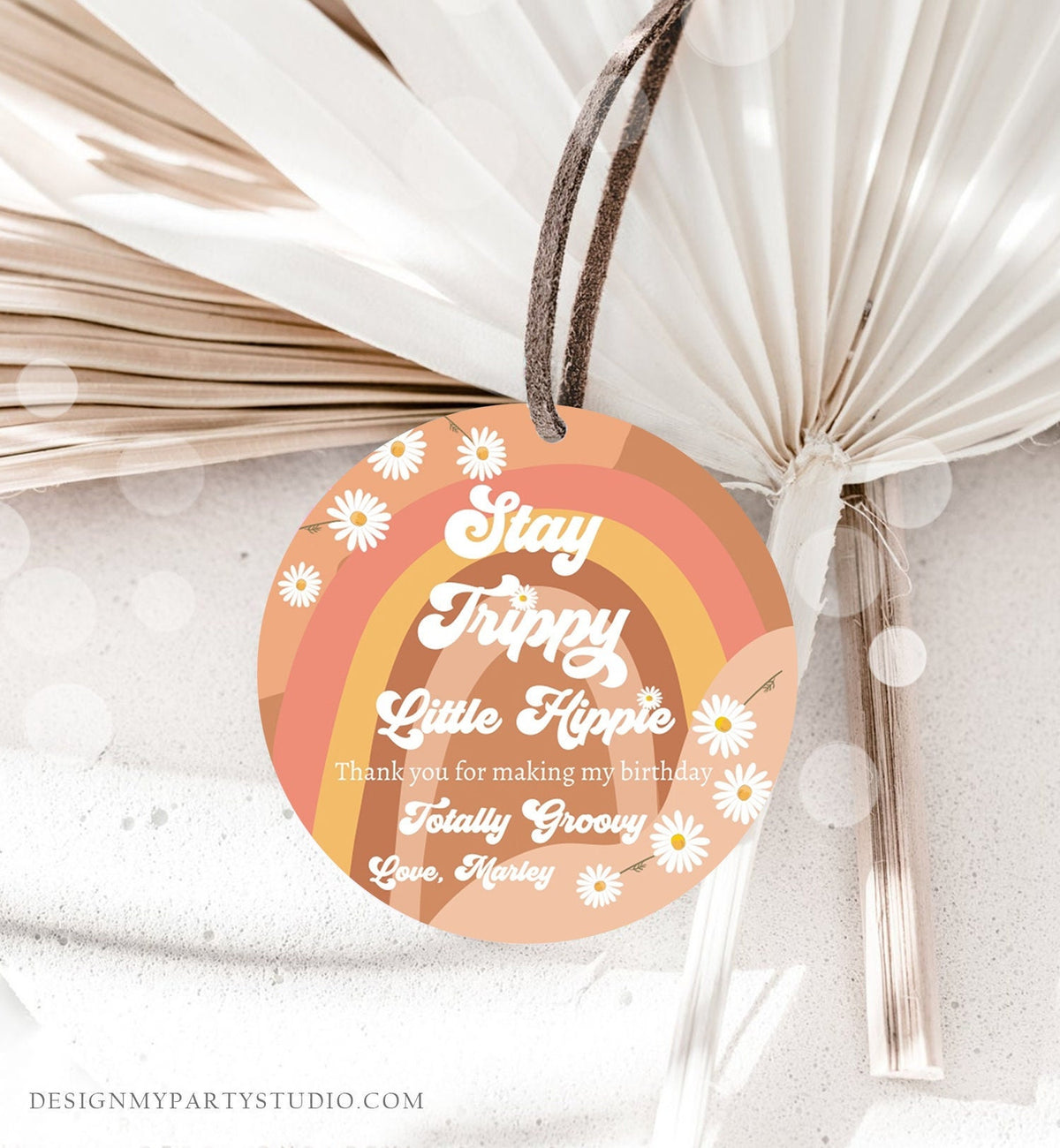 Editable Groovy 1st Favor Tag Retro Daisy Birthday Thank You Sticker Festival 70s Stay Trippy Hippie Digital Template Printable 0428