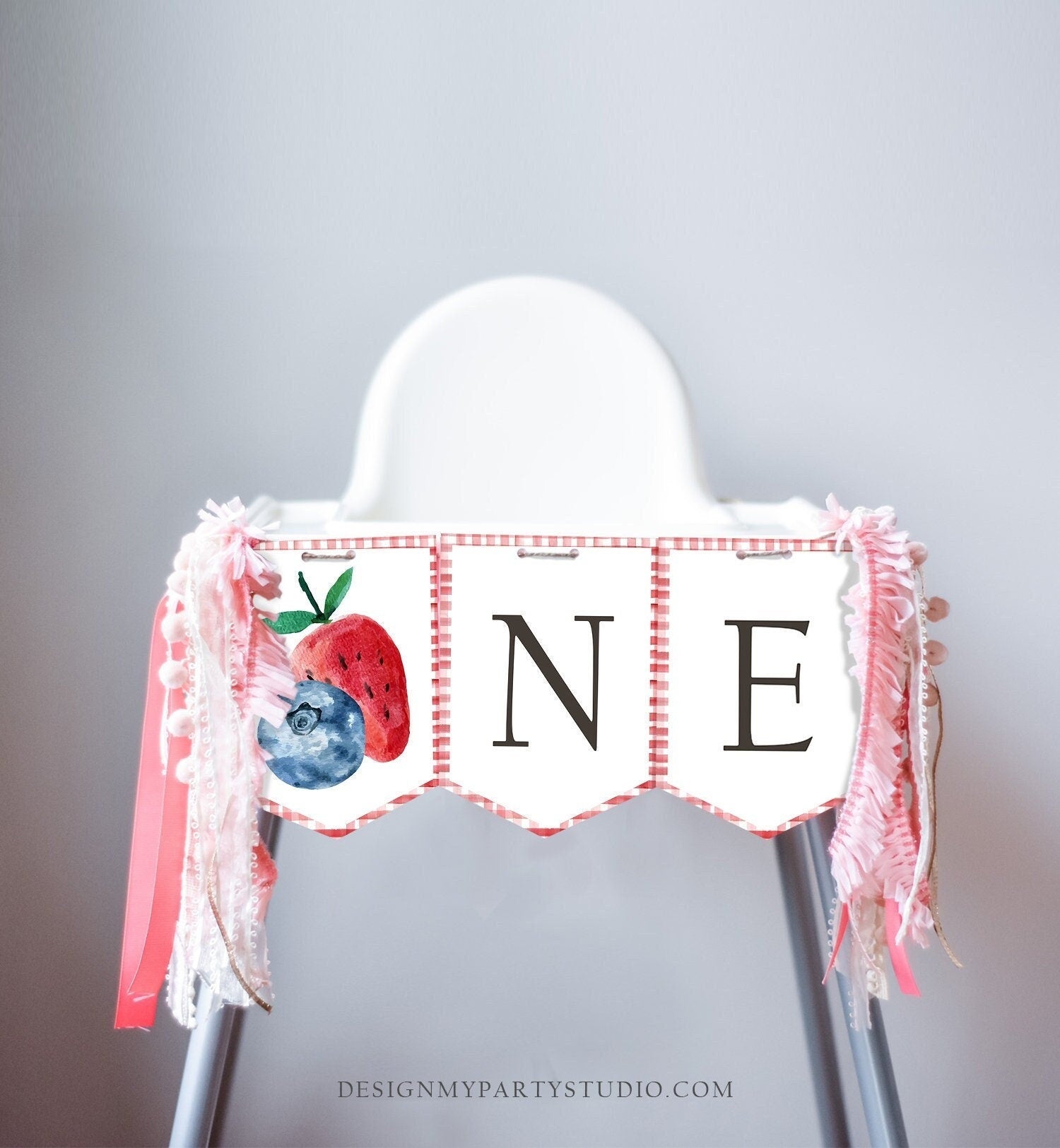 Strawberry Blueberry High Chair Banner Berry Sweet First Birthday 1st Berries Garland High Chair ONE Fruit Party Digital Printable 0399