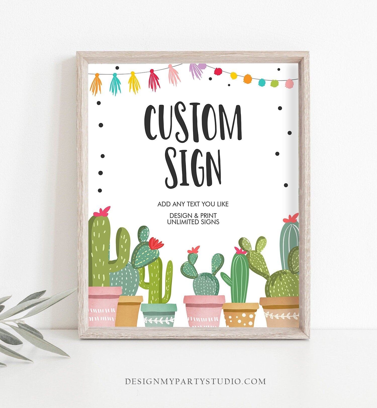 Editable Fiesta Custom Sign Cactus Sign Fiesta Decor Succulent Table Sign Shower Decor Mexican  Download Corjl Template Printable 8x10 0254