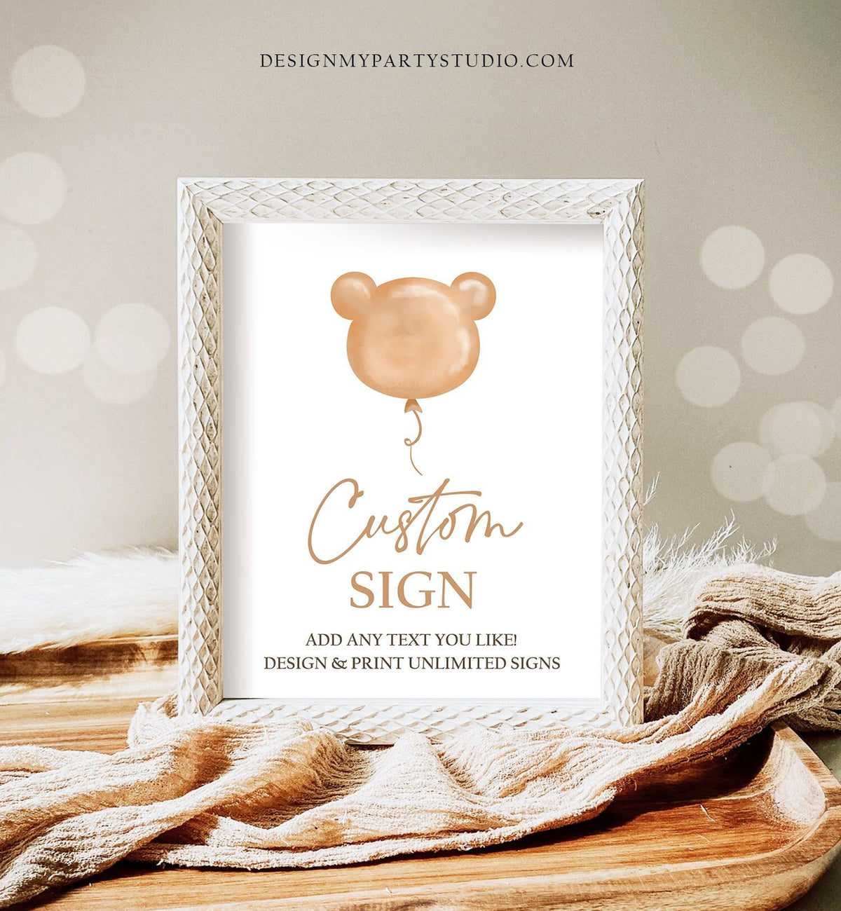 Editable Teddy Bear Custom Sign Birthday Bear Baby Shower Bearly Wait Boho Modern Balloon Picnic Digital Download Template Printable 0439
