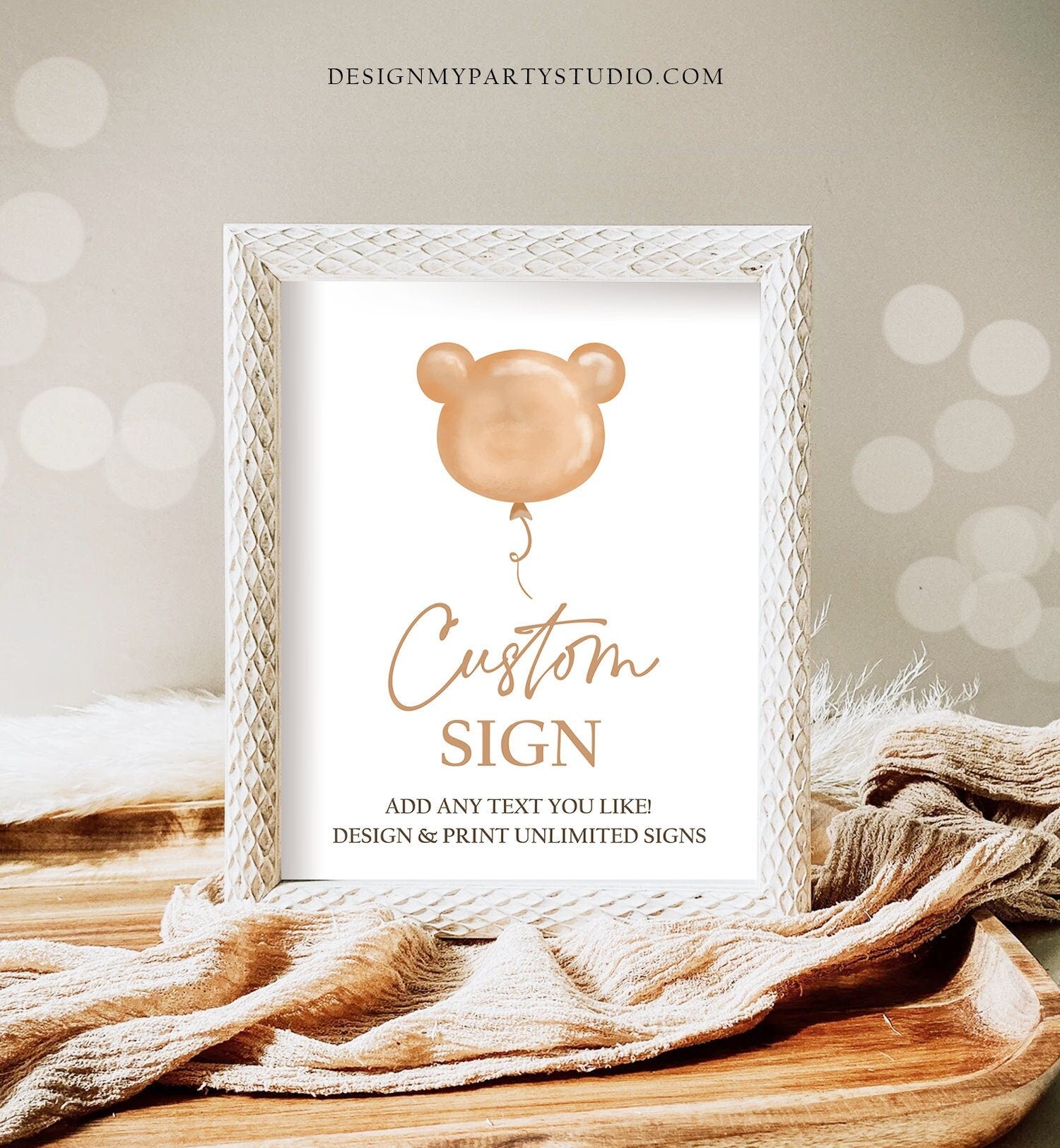 Editable Teddy Bear Custom Sign Birthday Bear Baby Shower Bearly Wait Boho Modern Balloon Picnic Digital Download Template Printable 0439