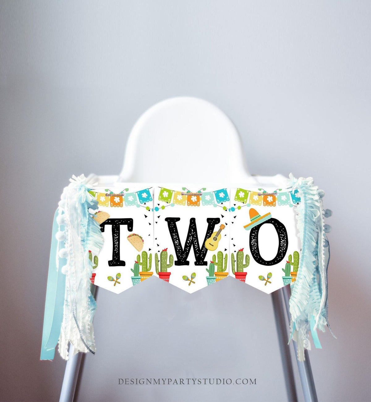 Fiesta High Chair Banner 2nd Birthday Boy High Chair TWO Banner Taco Twosday Mexican Party Decor Cactus Cinco de Mayo Digital Printable 0161