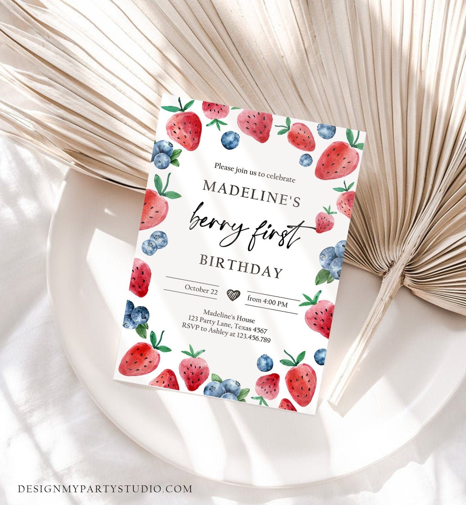 Editable Berry Sweet Birthday Invitation Blueberry Strawberry Picking Party Farmers Market Twin Digital Download Template Printable 0399