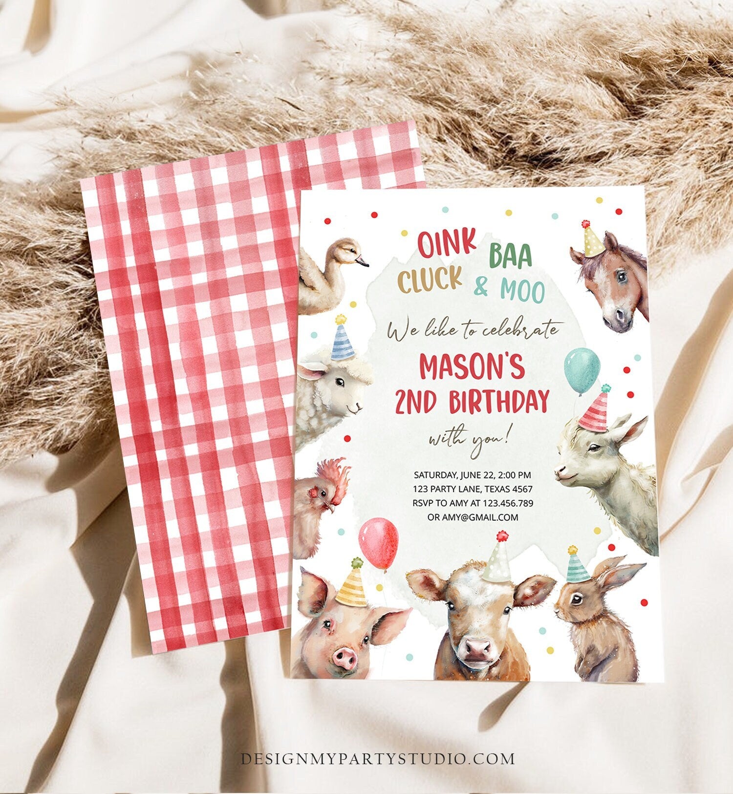 Editable Farm Animals Birthday Invitation Boy Farm Barnyard First Birthday Party Animals Confetti Digital Download Template Printable 0448