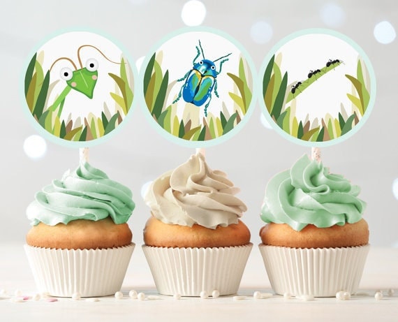 Bug Cupcake Toppers Favor Tags Bug Birthday Party Decoration Insect Party Outdoor Bug Party Boy Stickers download Digital PRINTABLE 0090