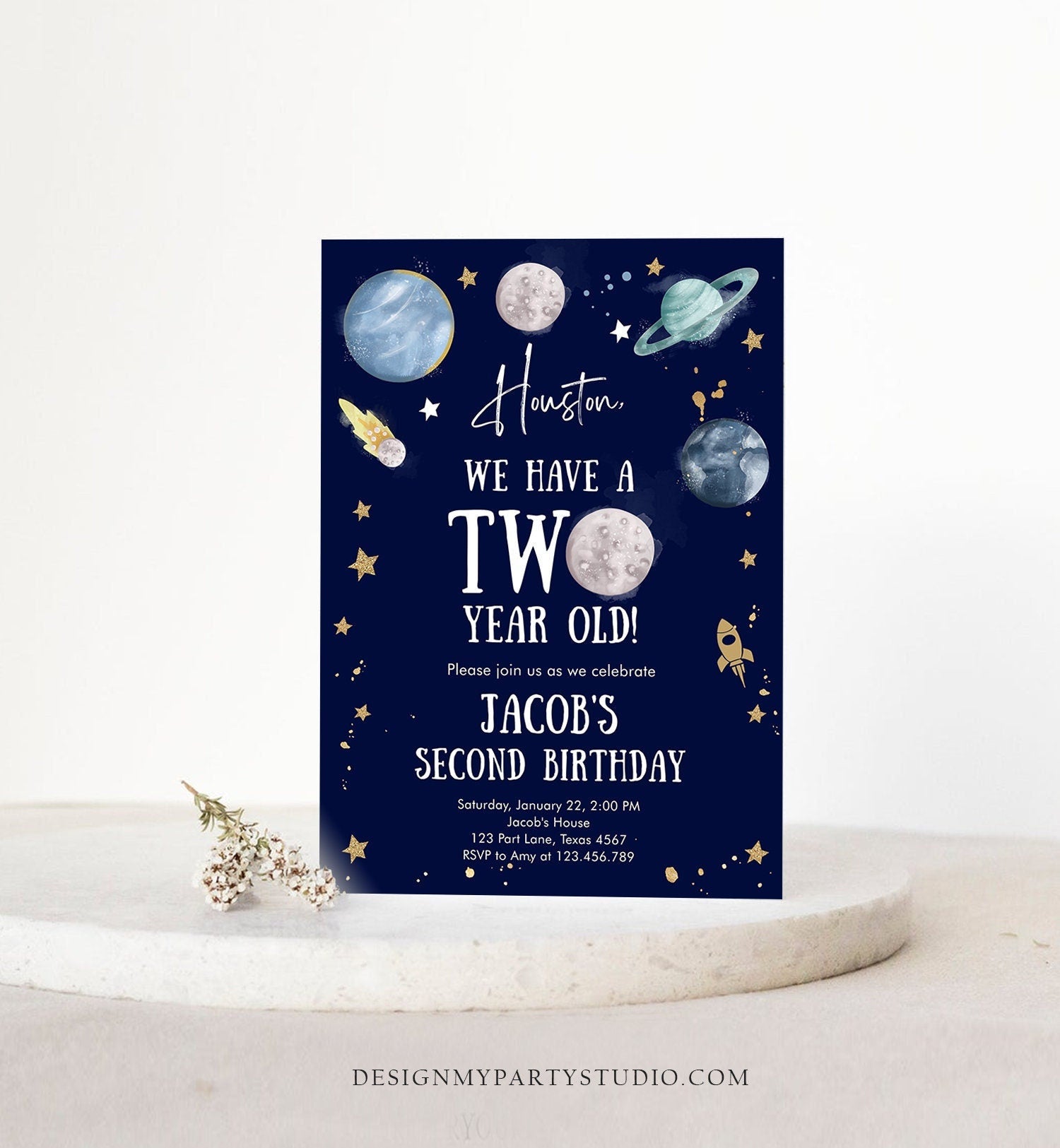 Editable Outer Space 2nd Birthday Invitation Galaxy Houston Two Year Old Second Birthday Boy Download Printable Template Digital Corjl 0357