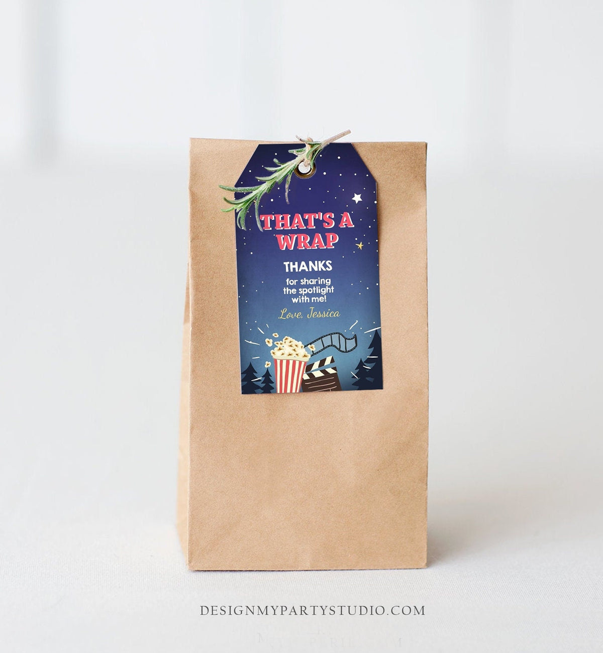 Editable Favor Tags Movie Night Thank you Gift Tags Cinema Movie Under The Stars Popcorn Backyard Movie Party Template PRINTABLE Corjl 0177
