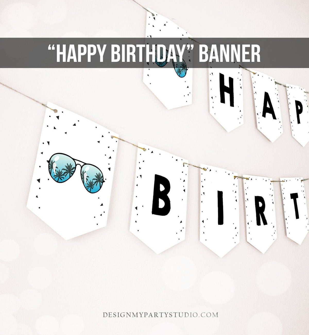 Happy Birthday Banner Once Cool Dude Two Cool Birthday Banner Boy Sunglasses 2nd Pool Party Summer Digital Download Printable 0136