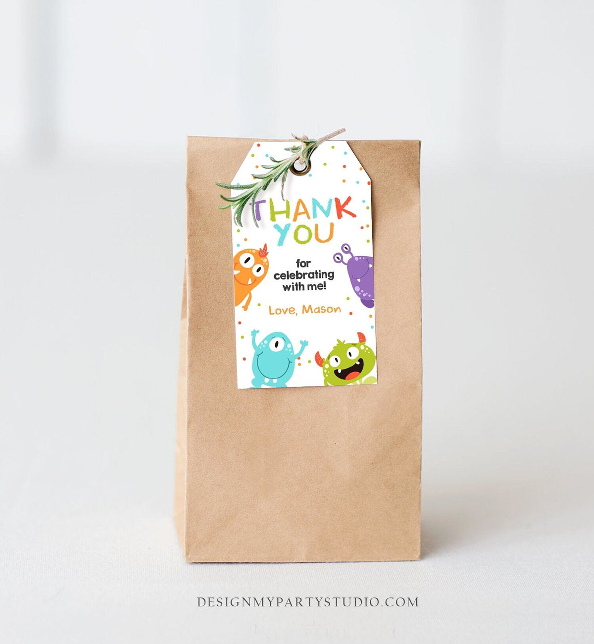 Editable Little Monster Favor Tag Monsters Birthday Thank You Tag Monster Bash Boy Monster Party Decor Girl Digital Template Printable 0058