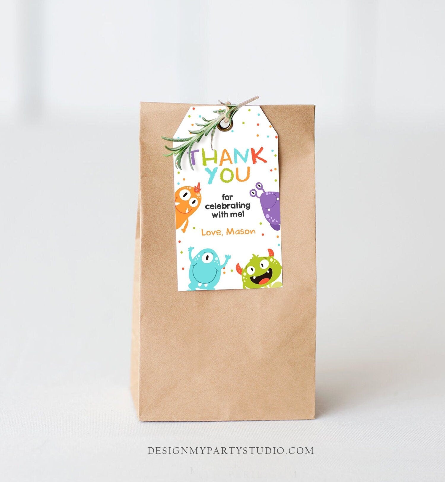 Editable Little Monster Favor Tag Monsters Birthday Thank You Tag Monster Bash Boy Monster Party Decor Girl Digital Template Printable 0058