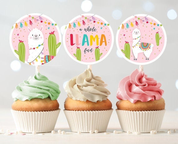 Llama Cupcake Toppers Favor Tags Birthday Party Decoration Fiesta Mexican Llama Party Cactus Baby Shower download Digital PRINTABLE 0079