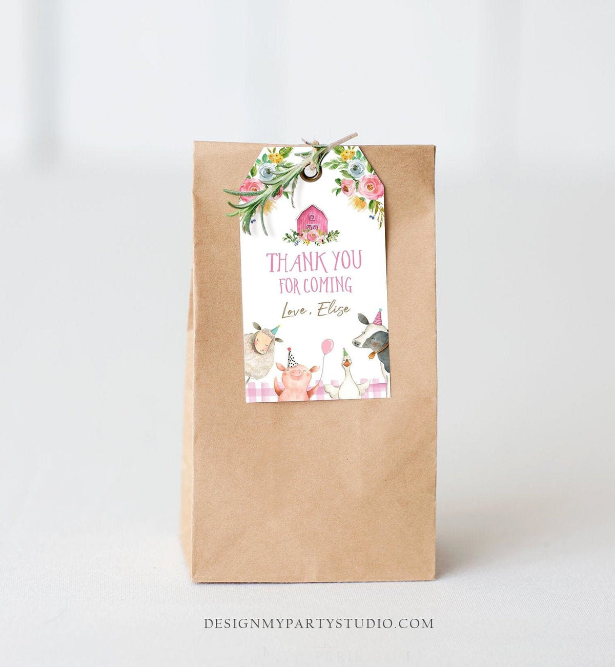 Editable Farm Favor Tags Tags Pink Farm Birthday Thank you tags Barnyard Gift Tags Girl Birthday Digital Download Template Printable 0155
