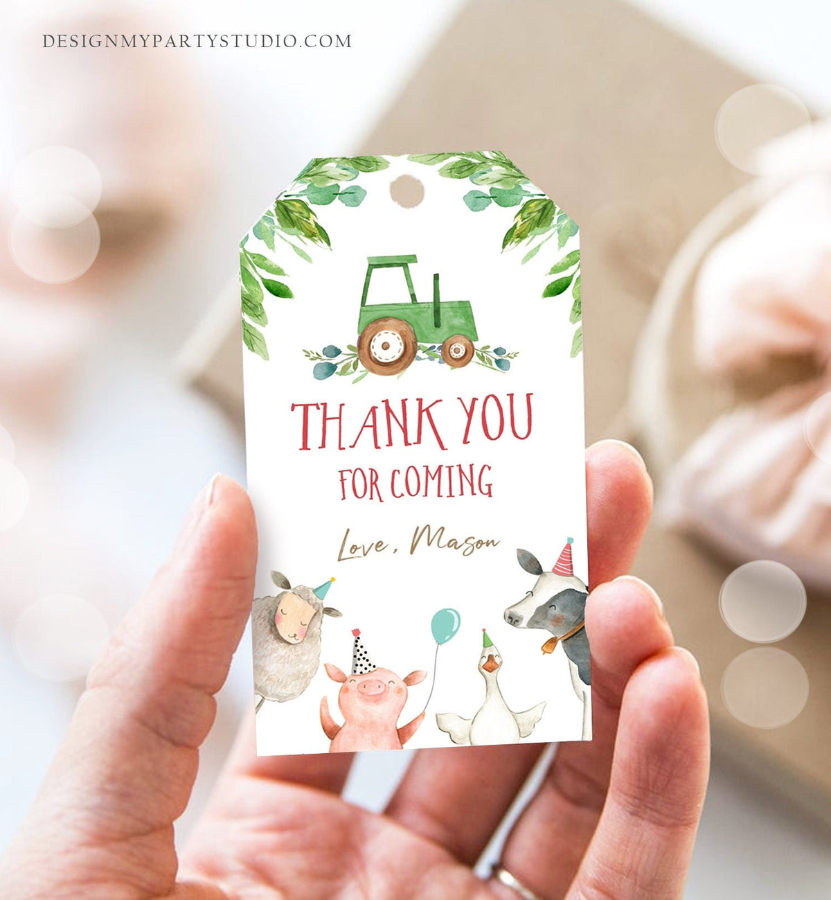 Editable Farm Favor Tags Tags Boy Farm Birthday Thank you tags Barnyard Gift Tags Green Tractor Digital Download Template Printable 0155