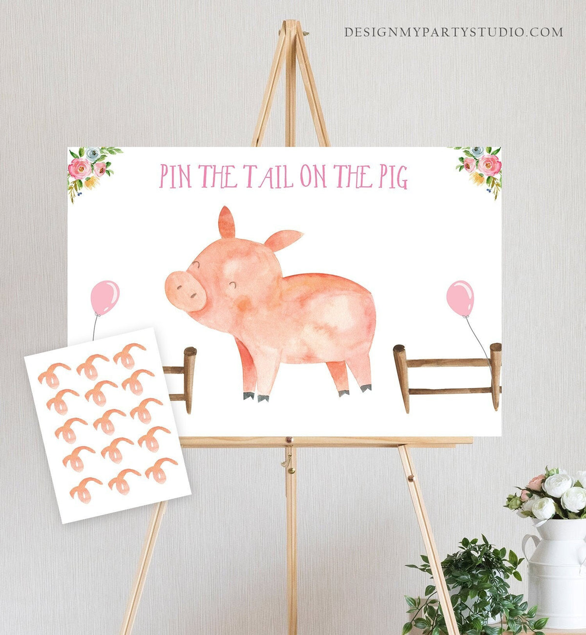 Editable Pin the Tail on the Pig Girl Farm Birthday Game Farm Animals Party Animals Decor Barnyard Digital Template Printable 0155 0188