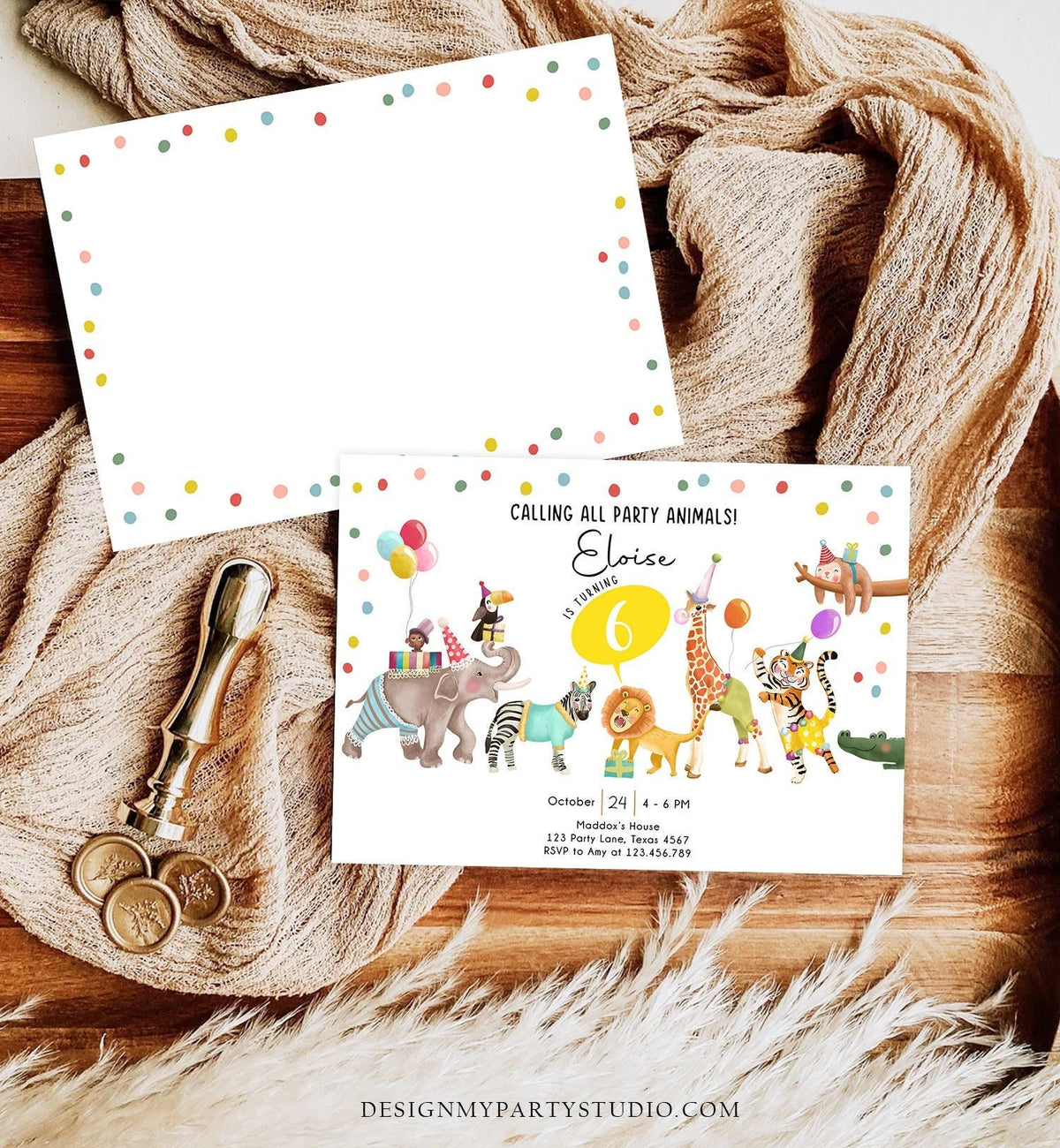 Editable Calling All Party Animals Birthday Invitation Wild One Jungle Zoo Safari Animals Boy Girl Digital Evite Template Printable 0482