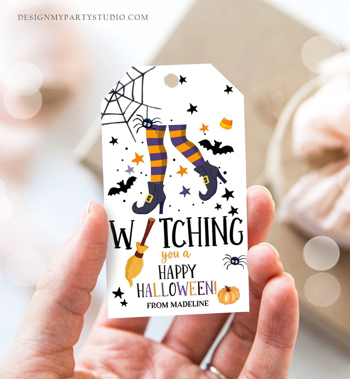 Editable Halloween Favor Tags Witching You a Happy Halloween Trick Or Treat Favor Halloween Party Digital Download Template Printable 0261