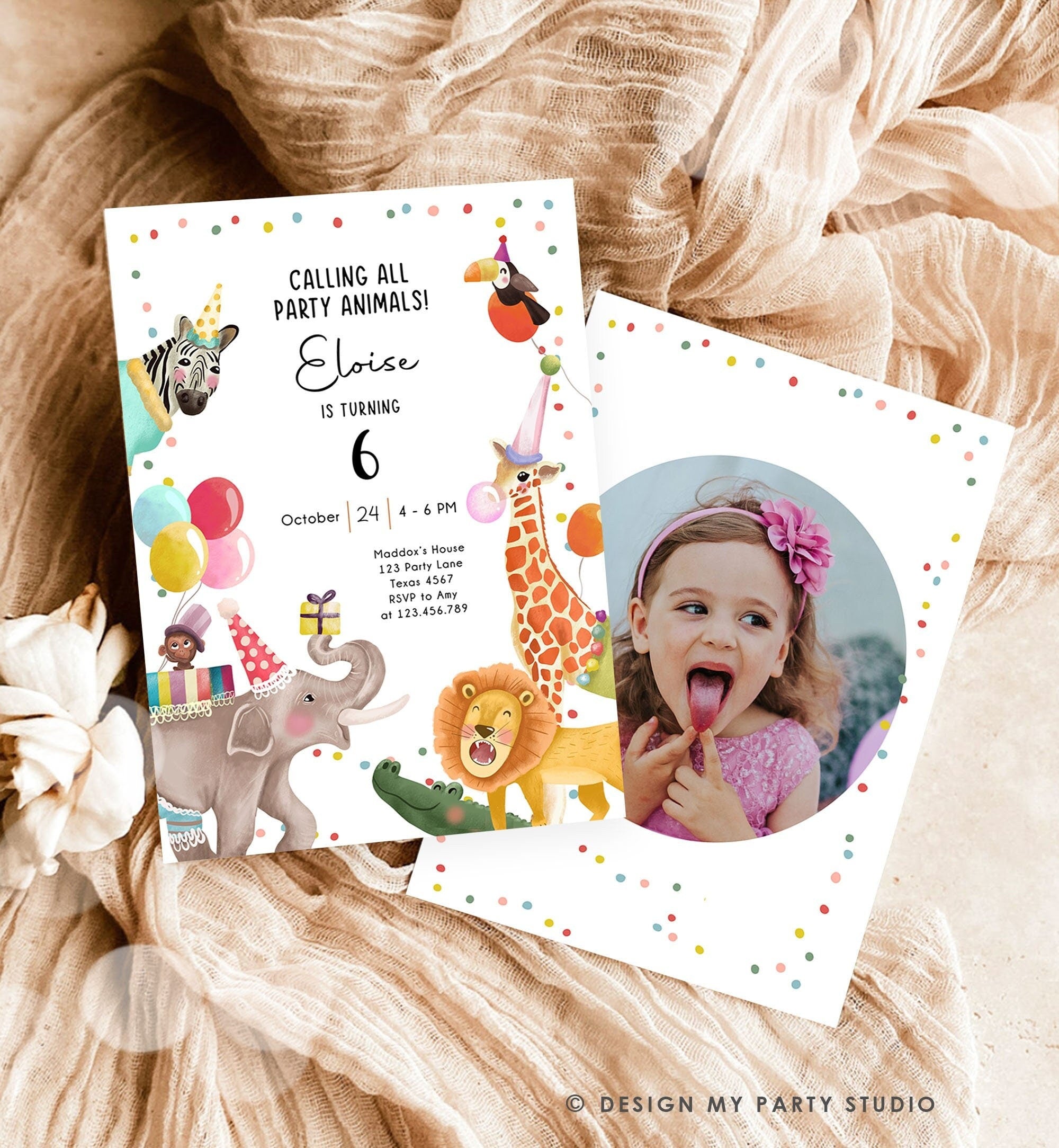 Editable Calling All Party Animals Birthday Invitation Wild One Jungle Zoo Safari Animals Digital Download Evite Template Printable 0482