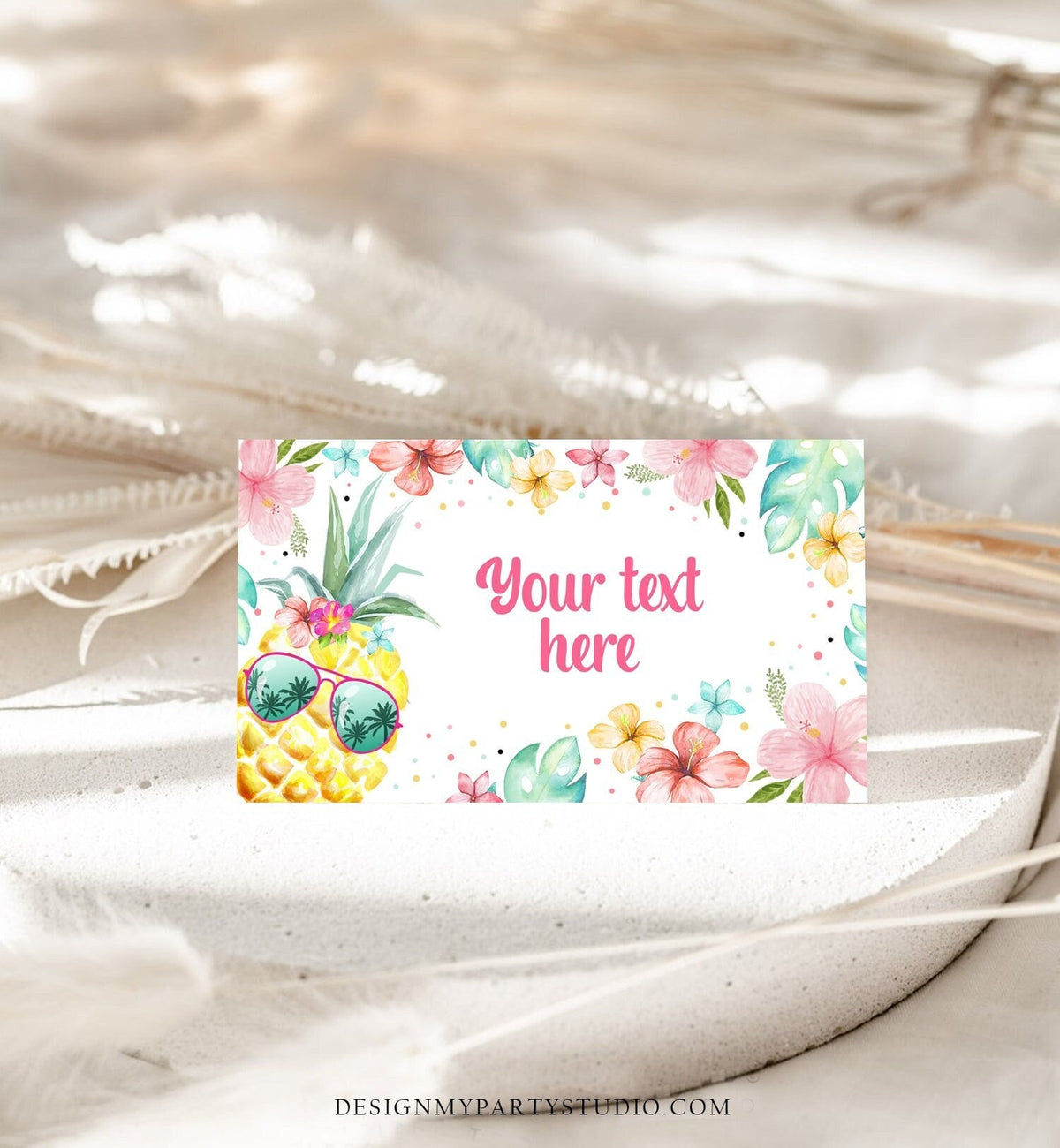 Editable Pineapple Food Label Luau Birthday Party Food Tent Girl Pink Tropical Name Pool Party Hawaiian Digital Template Printable 0391