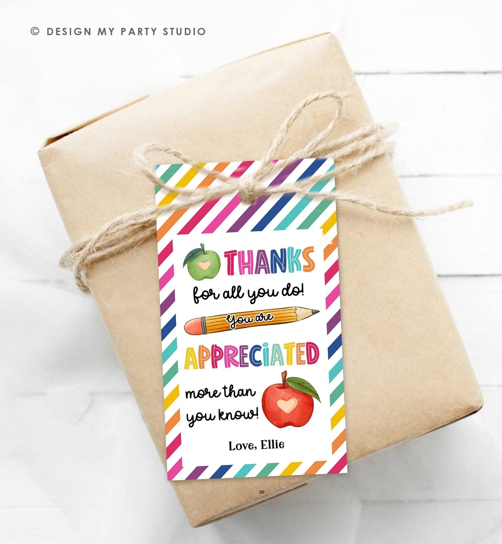 Editable Teacher Appreciation Tag Teacher Tag Thank you Gift Tag End of School Year Appreciation Rainbow Digital Template Printable 0464