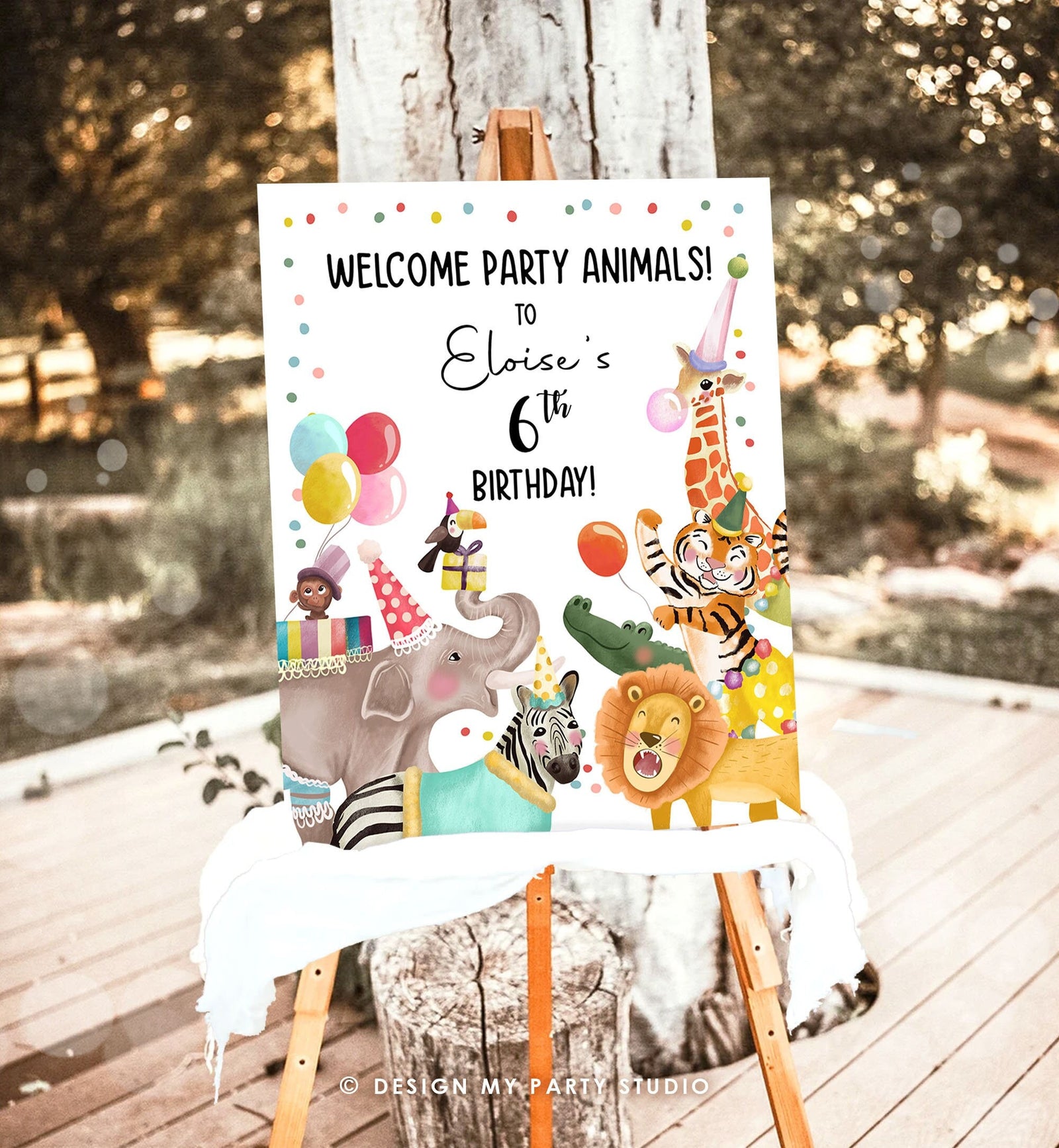 Editable Party Animals Welcome Sign Party Animal Sign Zoo Safari Welcome Jungle Sign Birthday Animals Girl Digital Template Printable 0482
