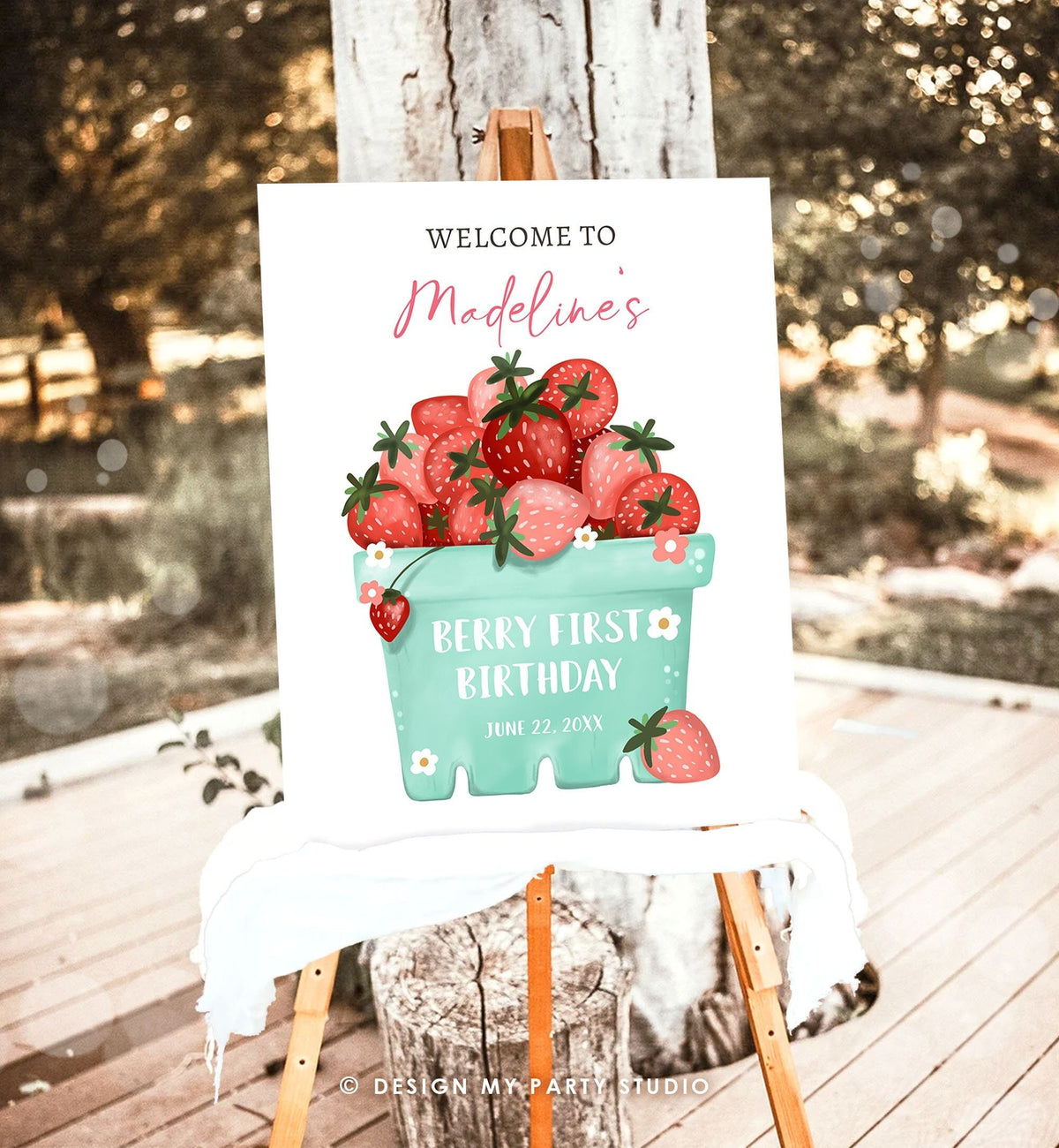 Editable Strawberry Welcome Sign Strawberry Birthday Party Farmers Market Girl Berry First Berry Sweet Digital Template Printable 0506