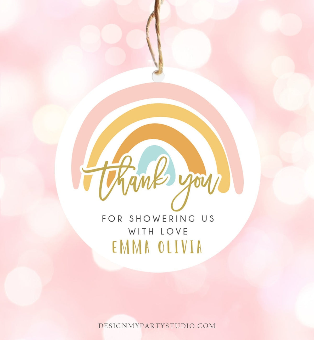 Editable Rainbow Favor Tags Rainbow Baby Shower Thank you tags Pastel Rainbow Tags Girl Boy Neutral Colors Template PRINTABLE Corjl 0331