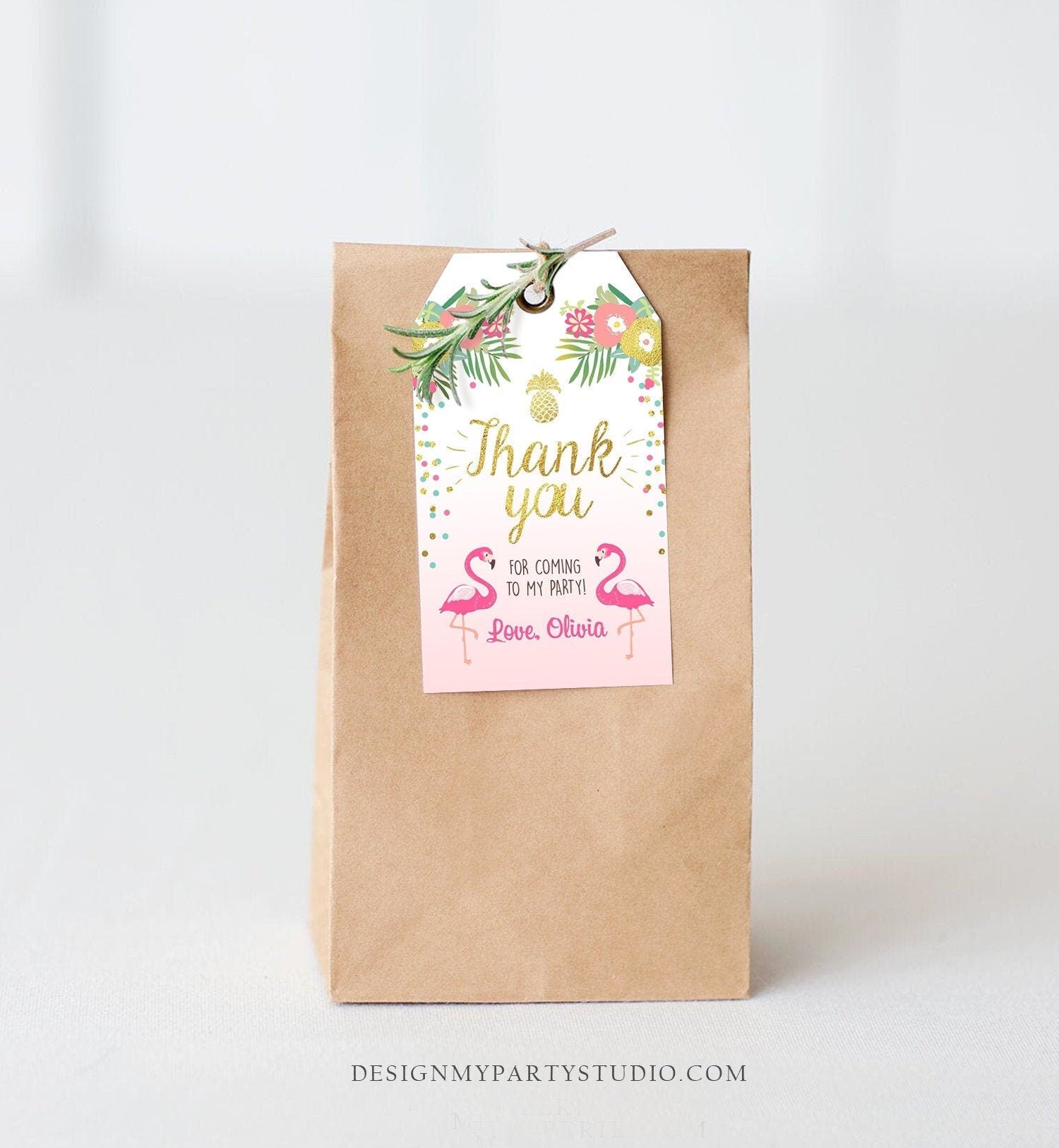Editable Tropical Aloha Favor Tag Flamingo Luau Party Thank You Tags Birthday Pool Party Pink Gold Label Corjl Template Printable 0200