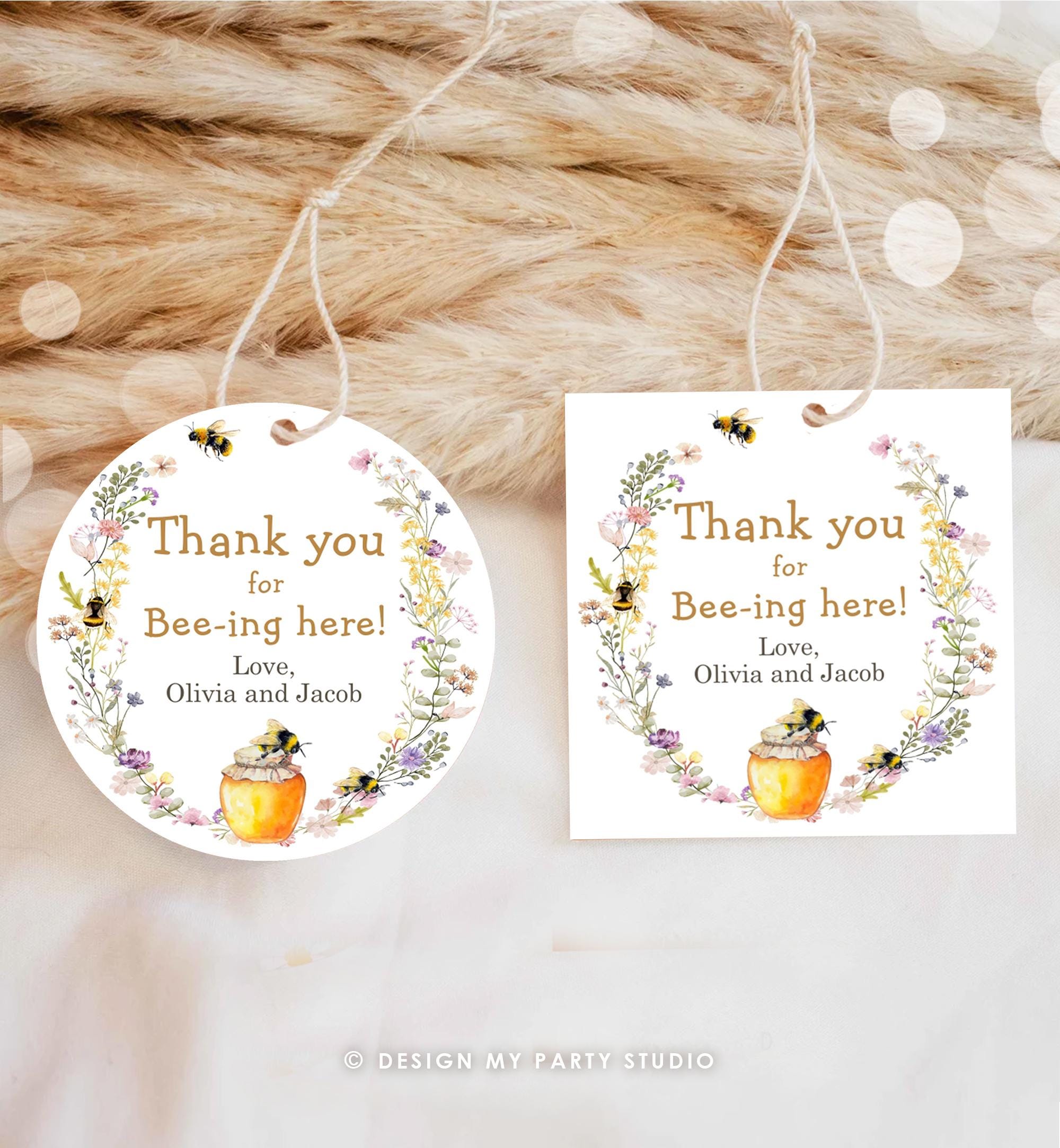 Editable Rustic Bee Favor Tags Bee Gender Reveal Baby Shower Honey Bee Birthday Thank You for Bee-ing Here Digital Template Printable 0502