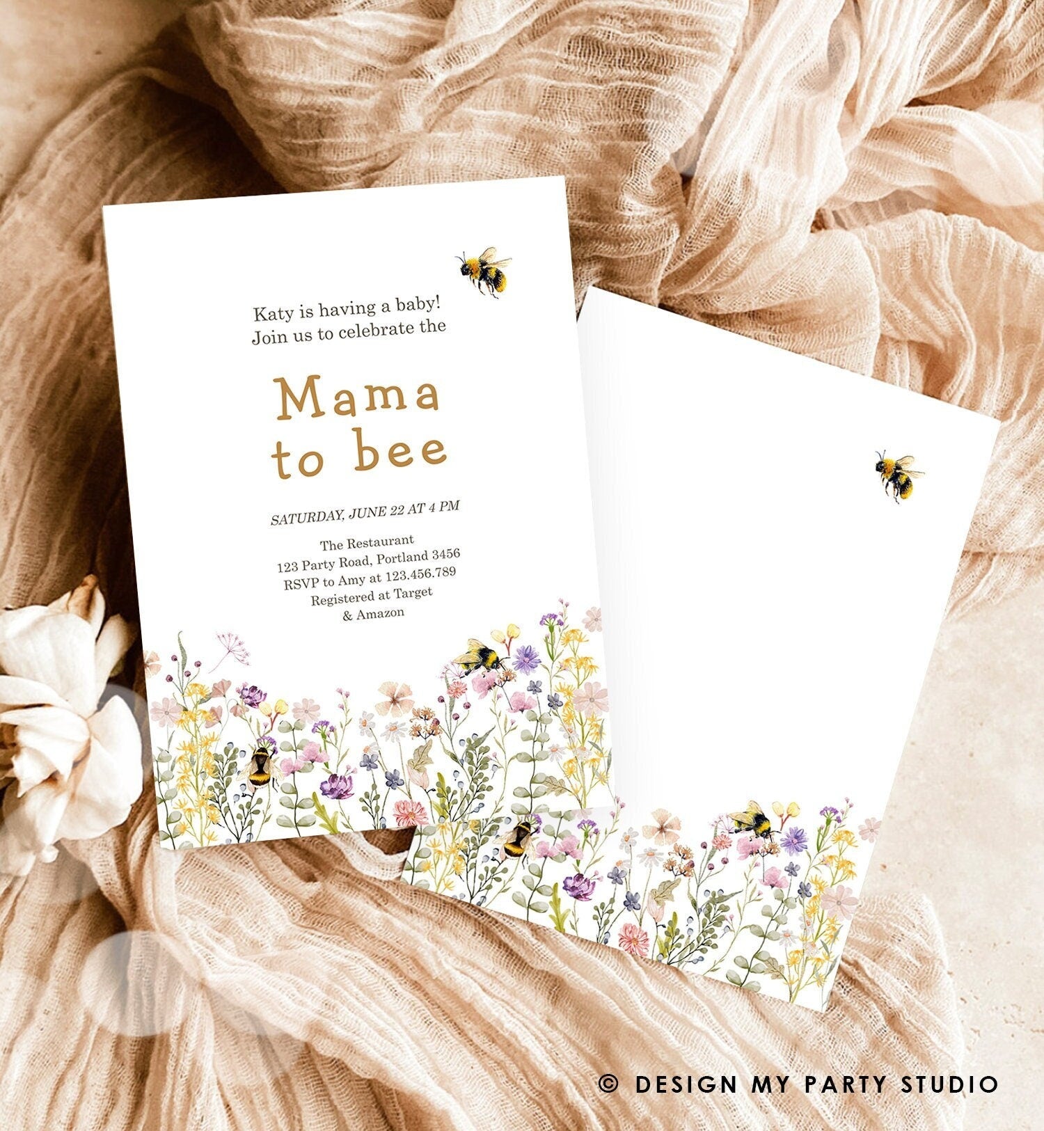 Editable Mama to Bee Invitation Wildflower Baby Shower Bee Honey Boho Mommy to Bee Summer Digital Download Evite Template Printable 0502