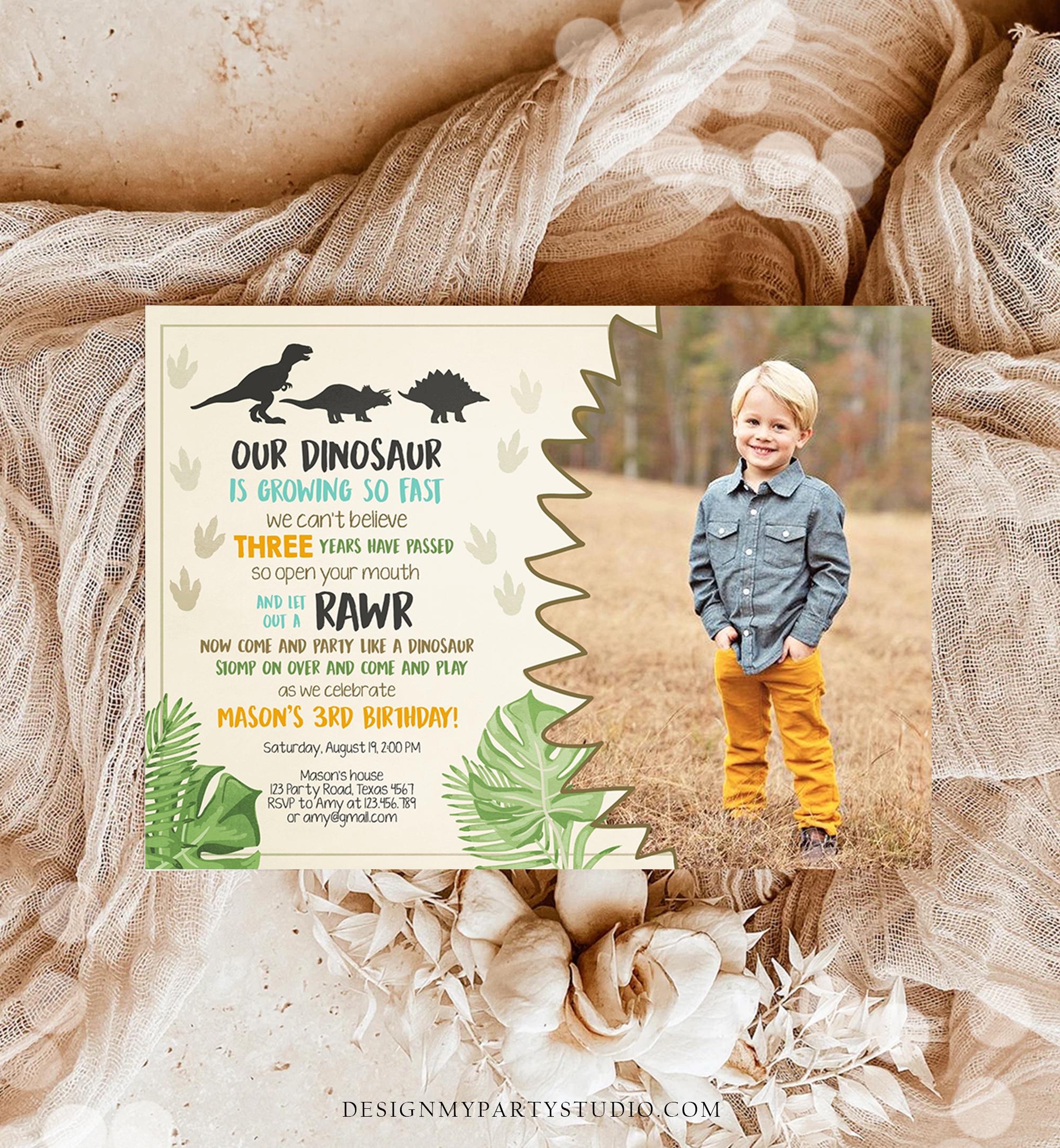 Editable Dinosaur Birthday Invitation Dino Dig Party Prehistoric Boy Photo T-Rex RAWR Digital Download Evite Template Printable 0043