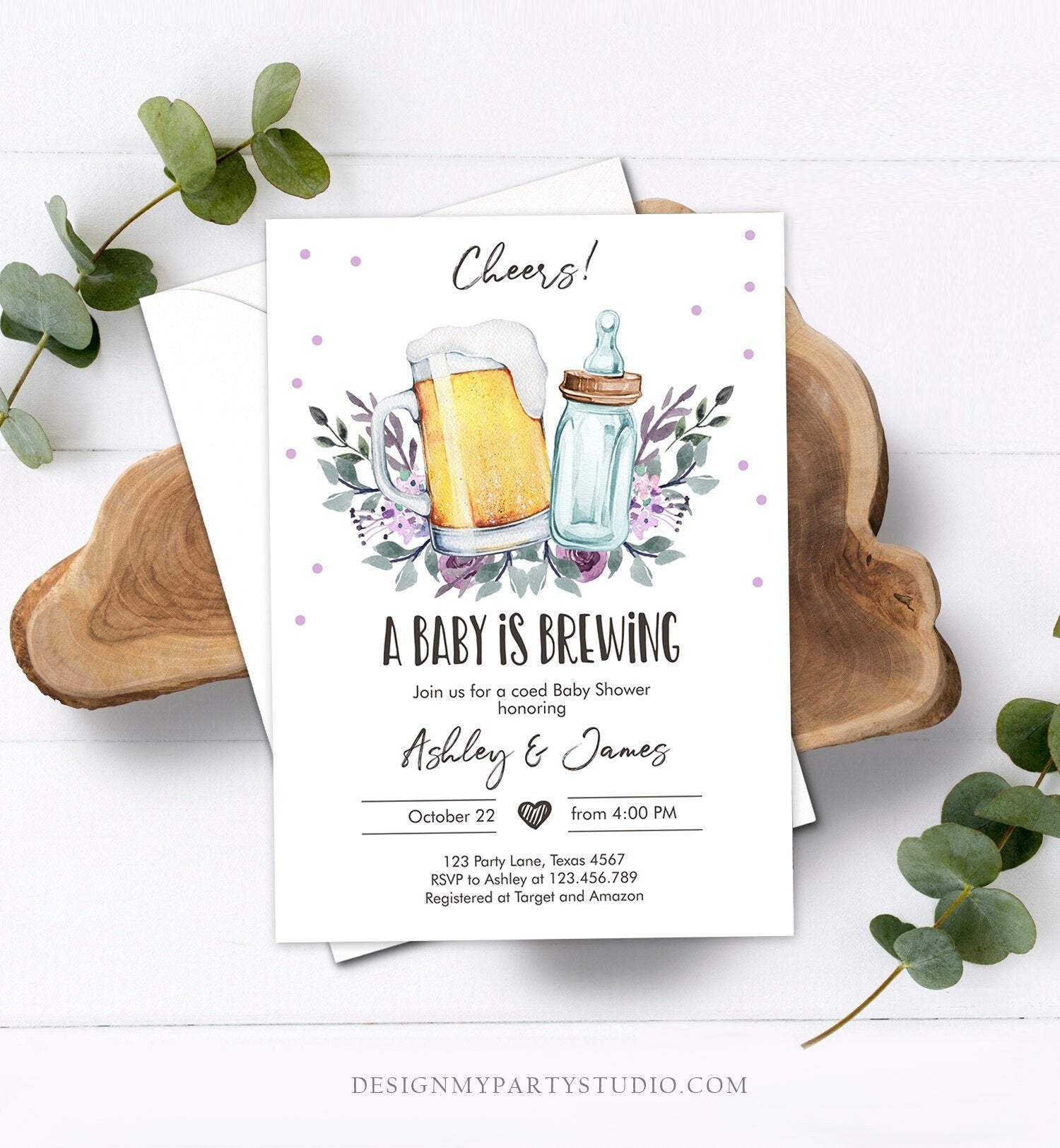 Editable A Baby is Brewing Invitation Bottle and Beers Baby Shower Cheers Coed Couples Shower Digital Download Template Printable 0190